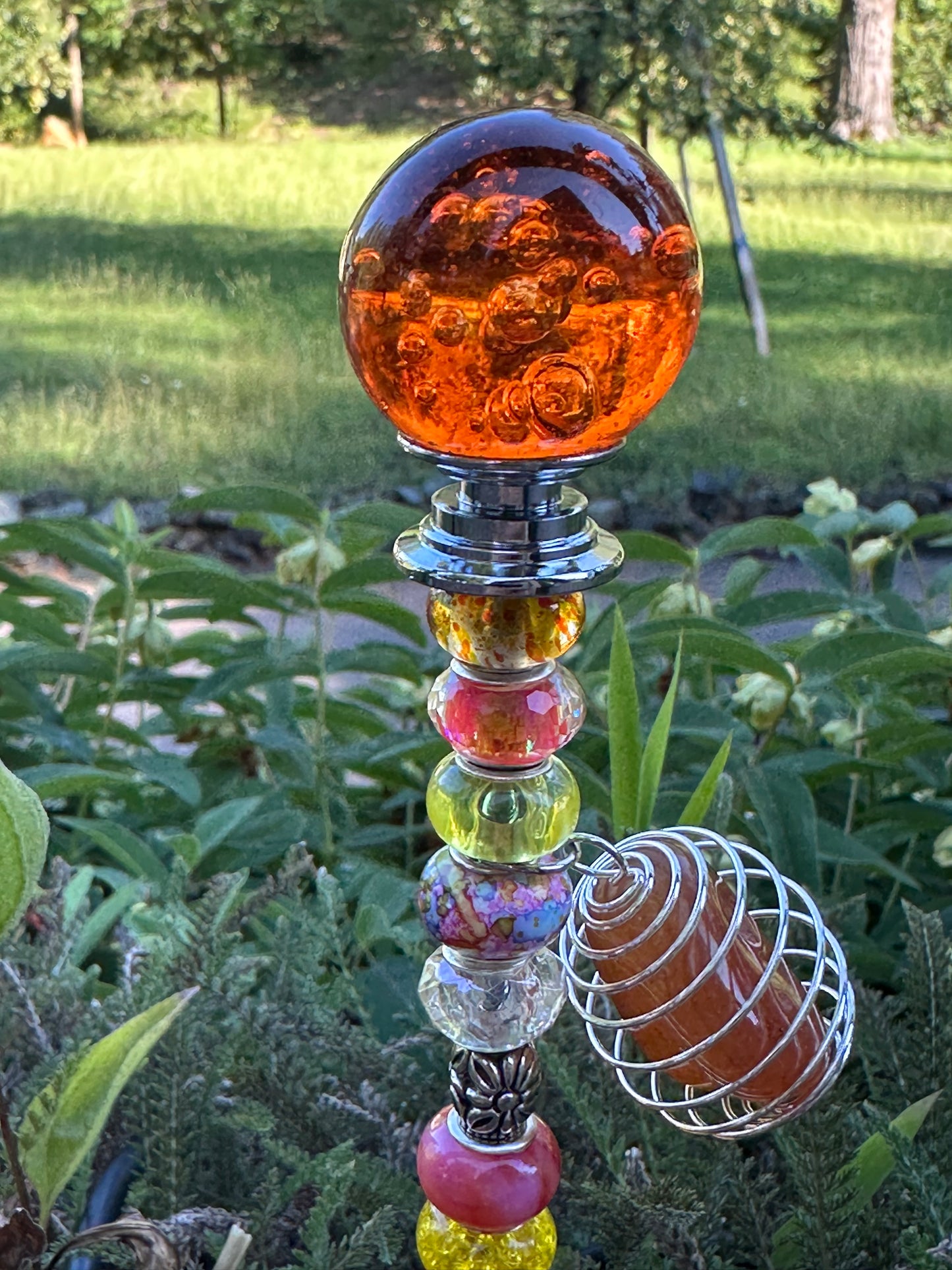 Orange & Yellow Fairy Stick with Orange Globe and Carnelian Charm