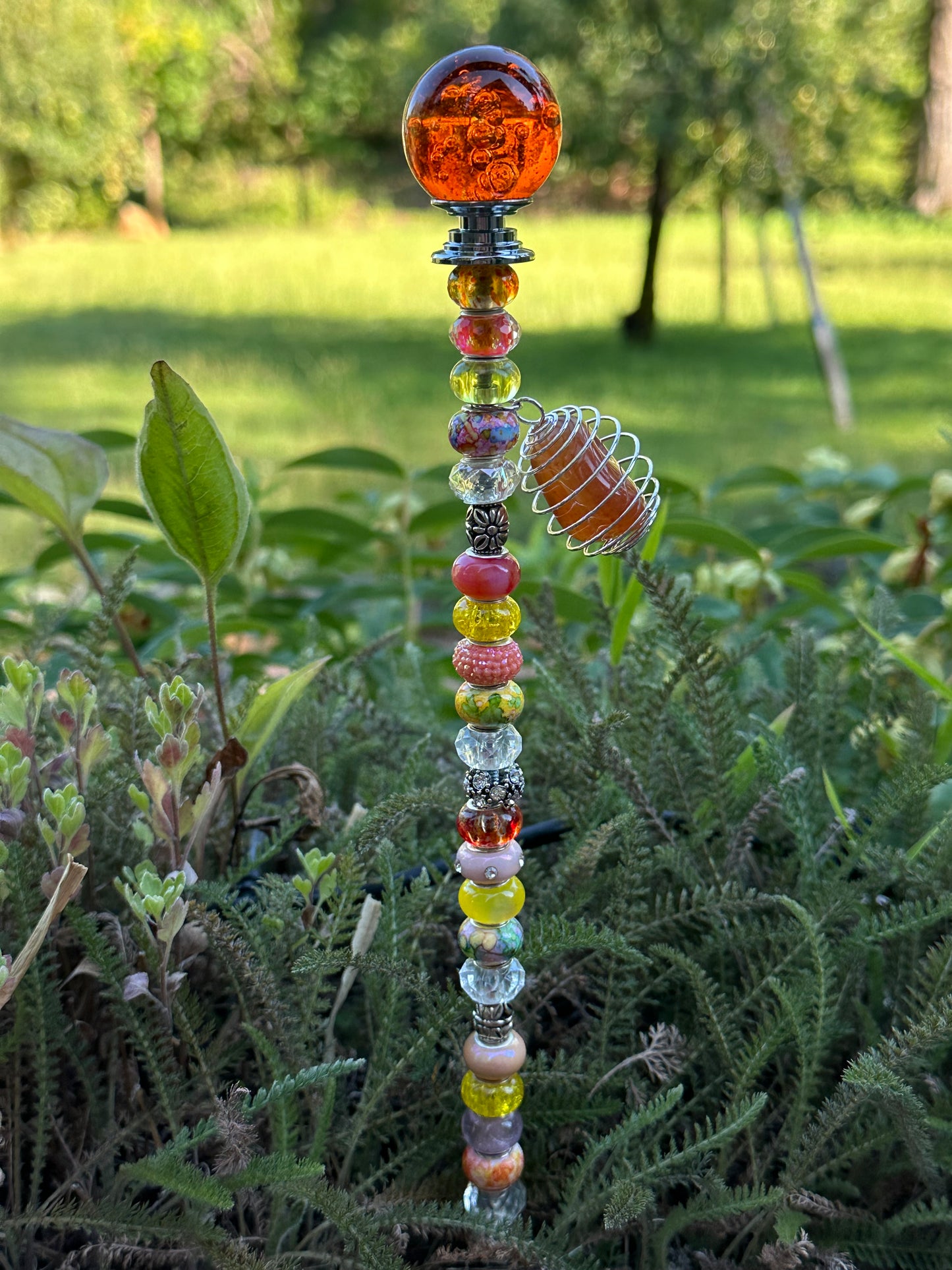 Orange & Yellow Fairy Stick with Orange Globe and Carnelian Charm