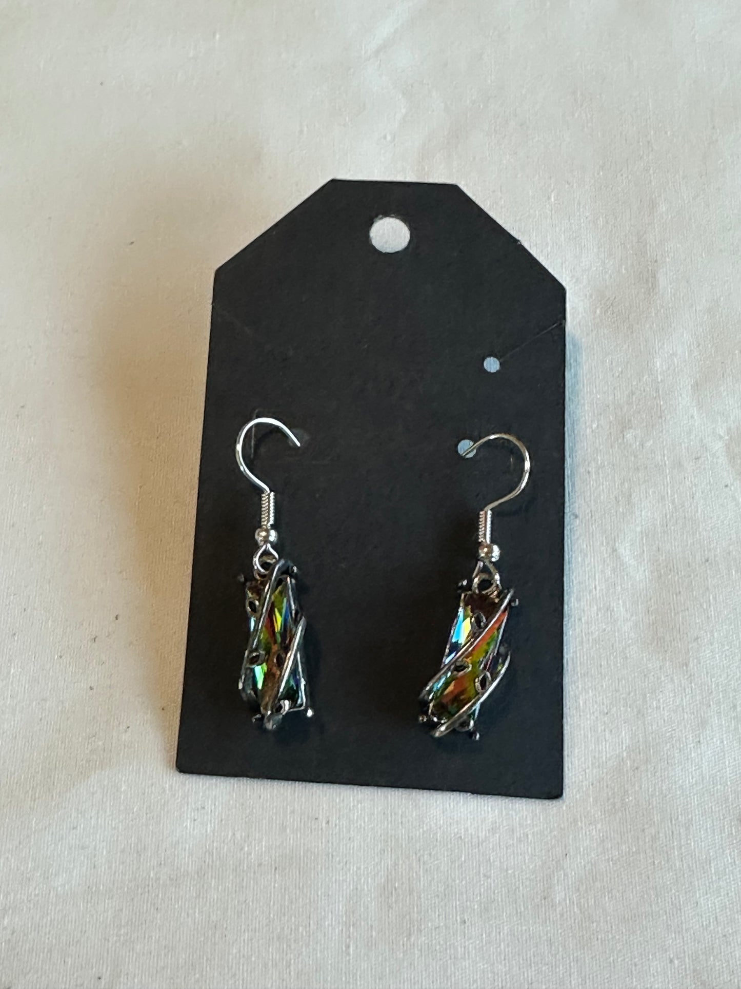 Silver and Gray Wire Wrapped Glass Earrings