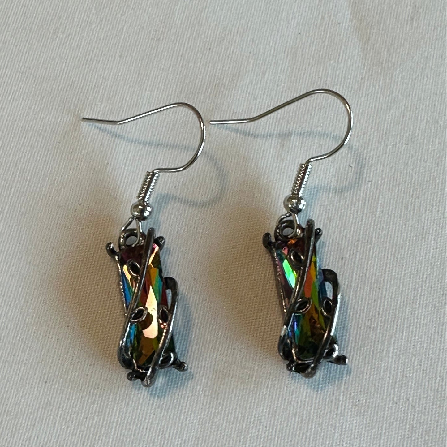 Silver and Gray Wire Wrapped Glass Earrings