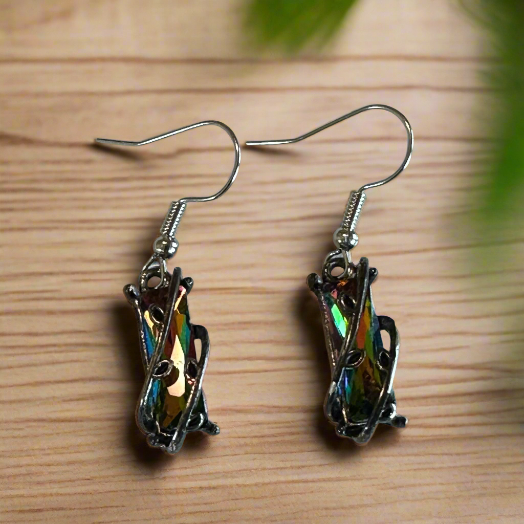 Silver and Gray Wire Wrapped Glass Earrings