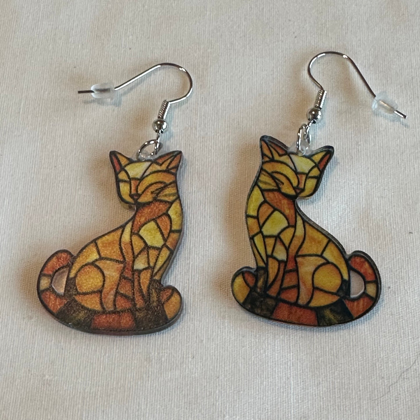 Stained Glass Inspired Resin Cat Earrings