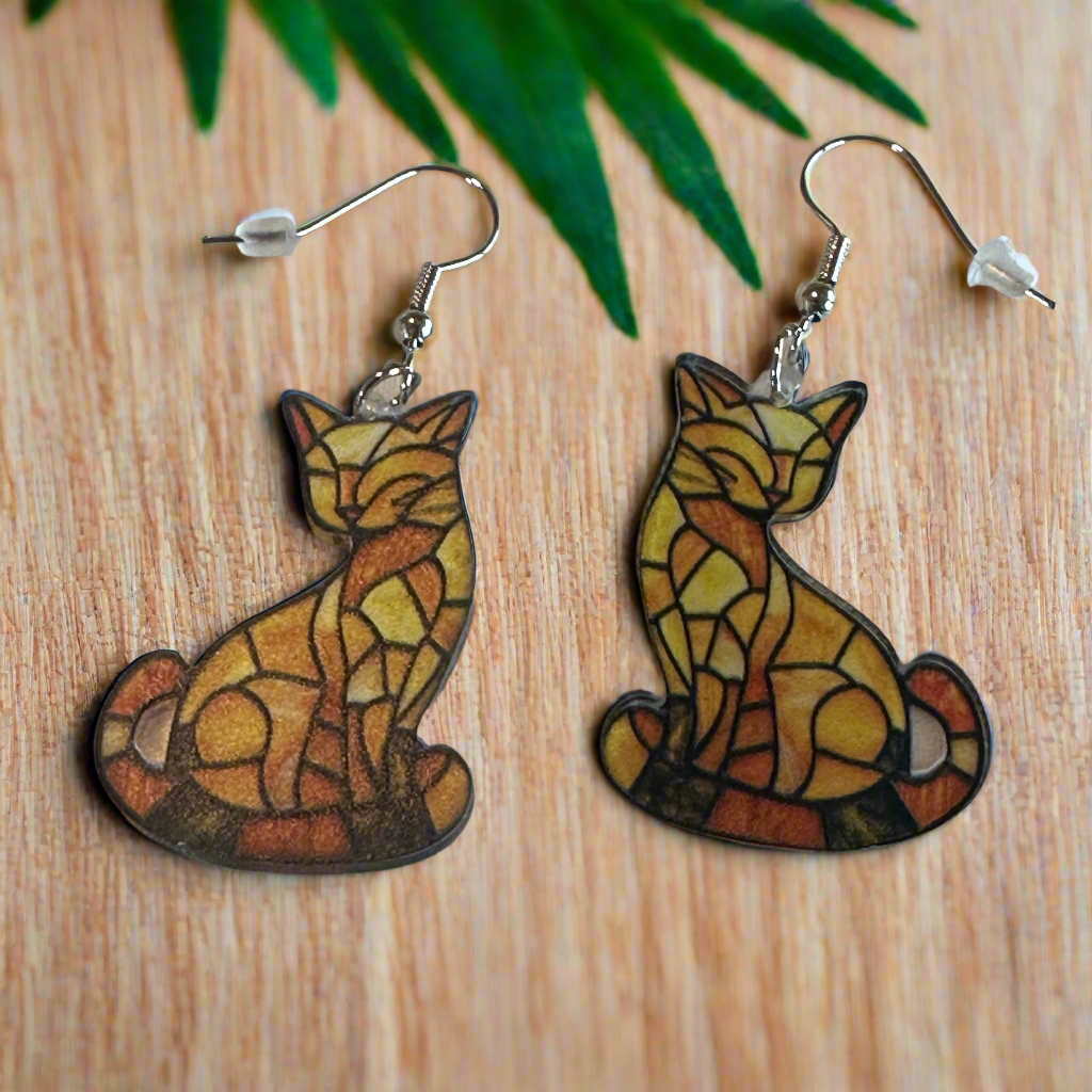 Stained Glass Inspired Resin Cat Earrings