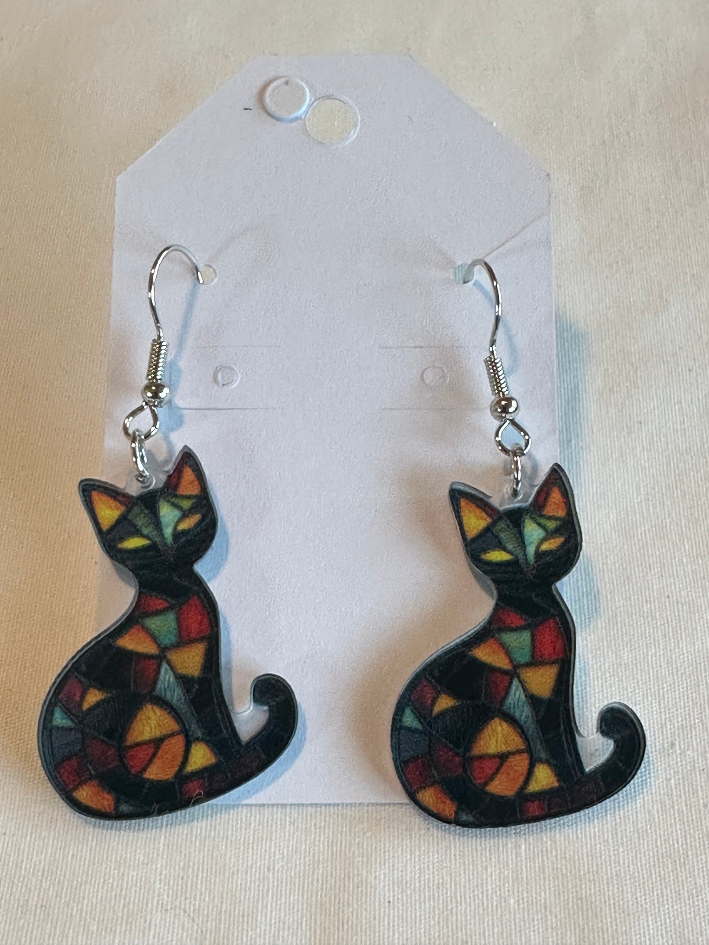 Stained Glass Inspired Resin Cat Earrings