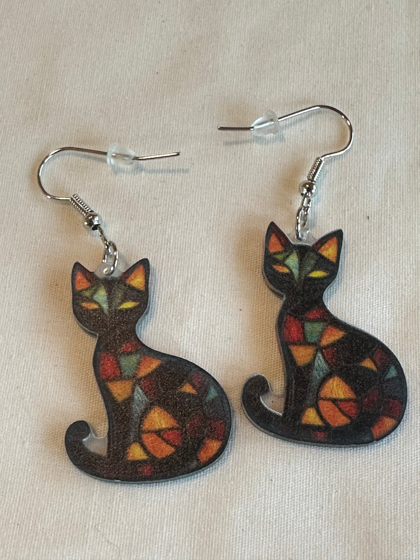 Stained Glass Inspired Resin Cat Earrings