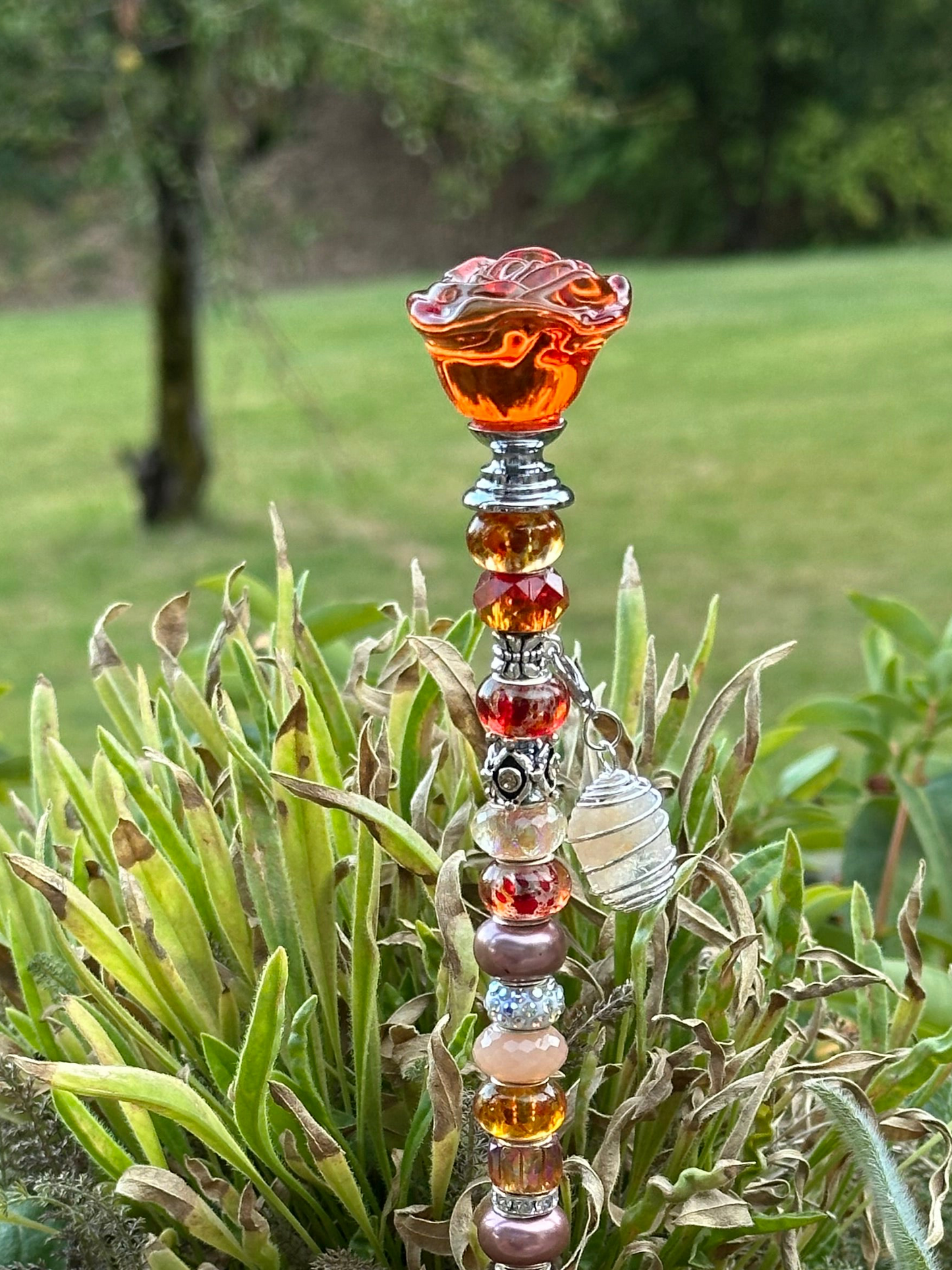 Fairy Wand Garden Stake in Amber and Orange With Citrine Charm