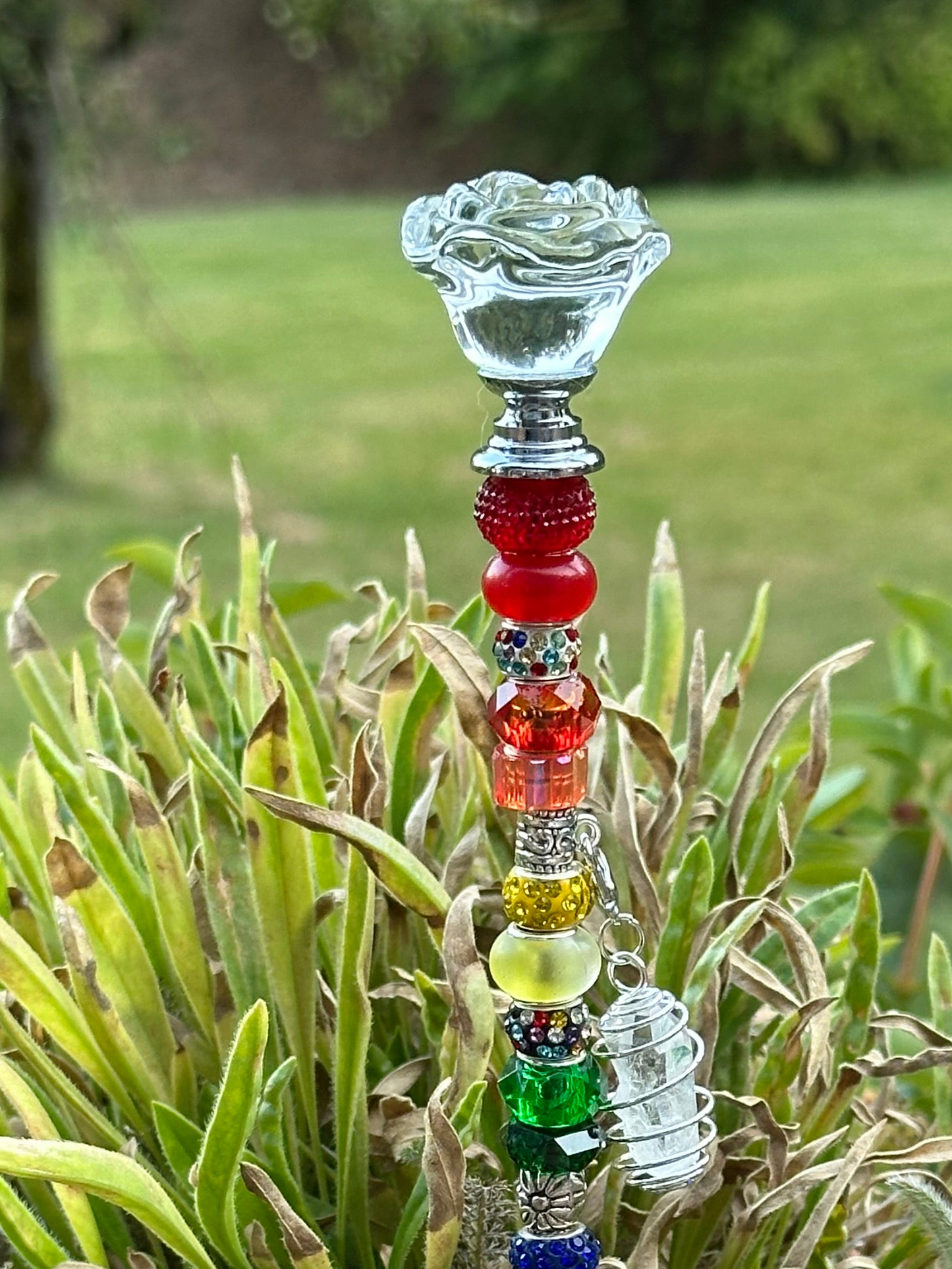 Fairy Wand Garden Stake in Multiple Colors With a Clear Quartz Charm