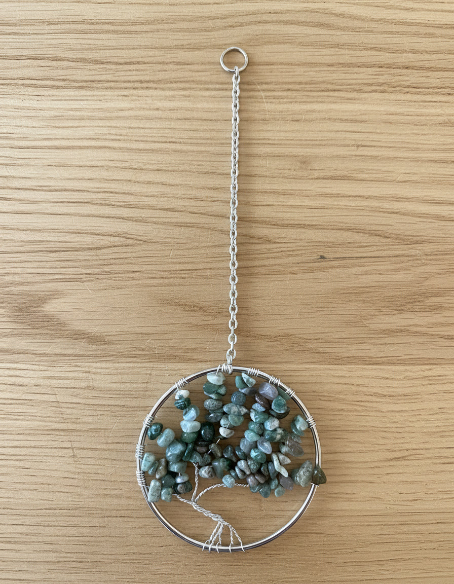 Fancy Jasper & Silver Tree of Life -3-Inch Wall/Window Hanging