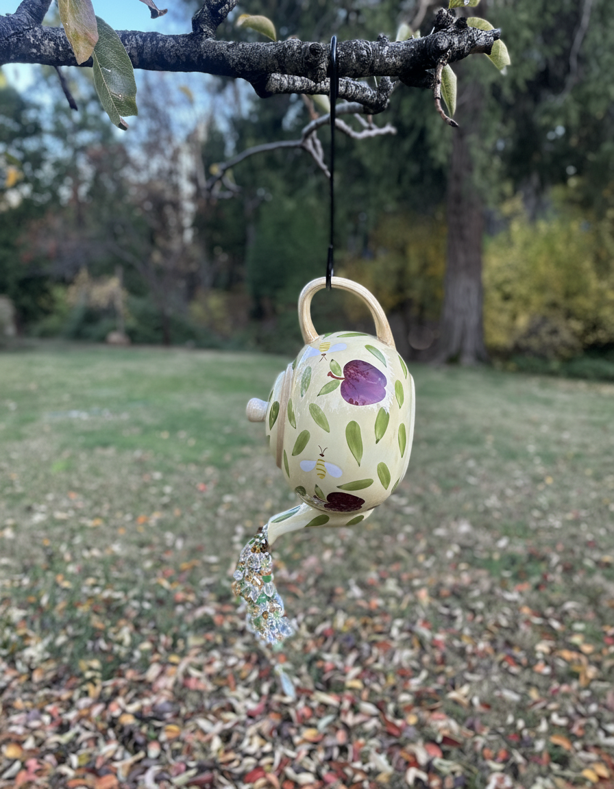 Crystal Pouring Ceramic Teapot – Apples, Leaves & Honey Bees