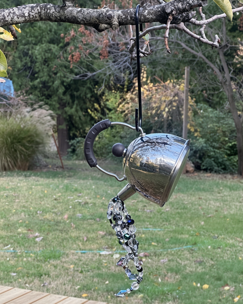Silver Crystal Pouring Tea Kettle – Black, Gray & Clear Faceted Glass Cascade