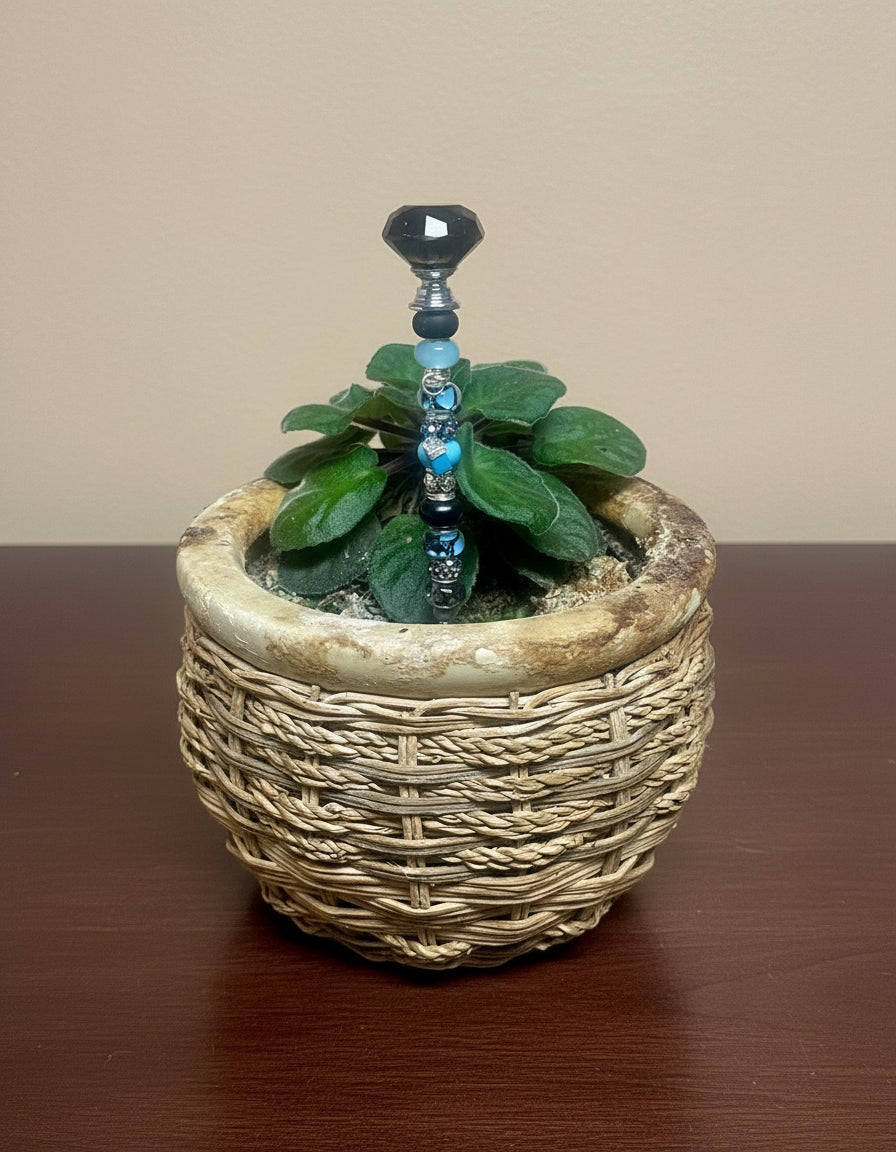 Black, Blue & Silver Fairy Wand Garden Stake with Crystal Accent