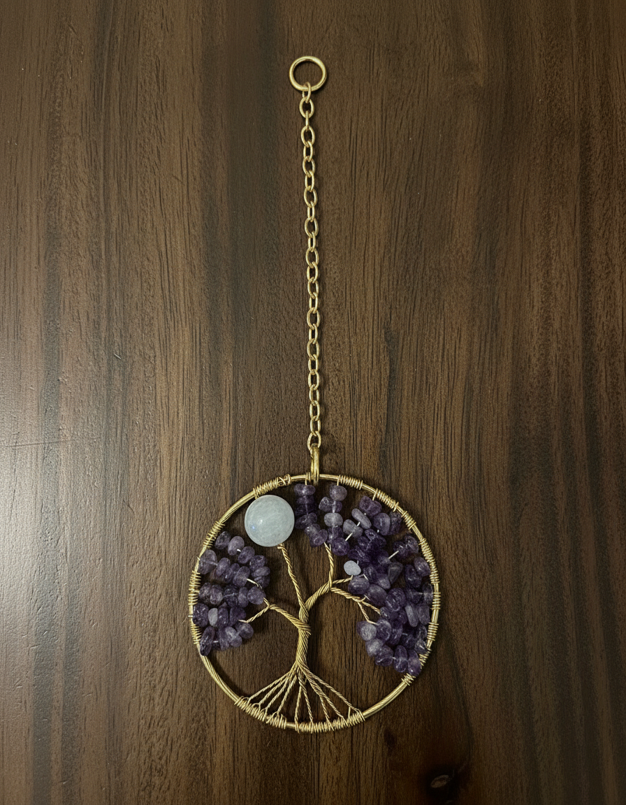 Amethyst, Quartz and Gold Tree of Life – 3-Inch Wall/Window Hanging