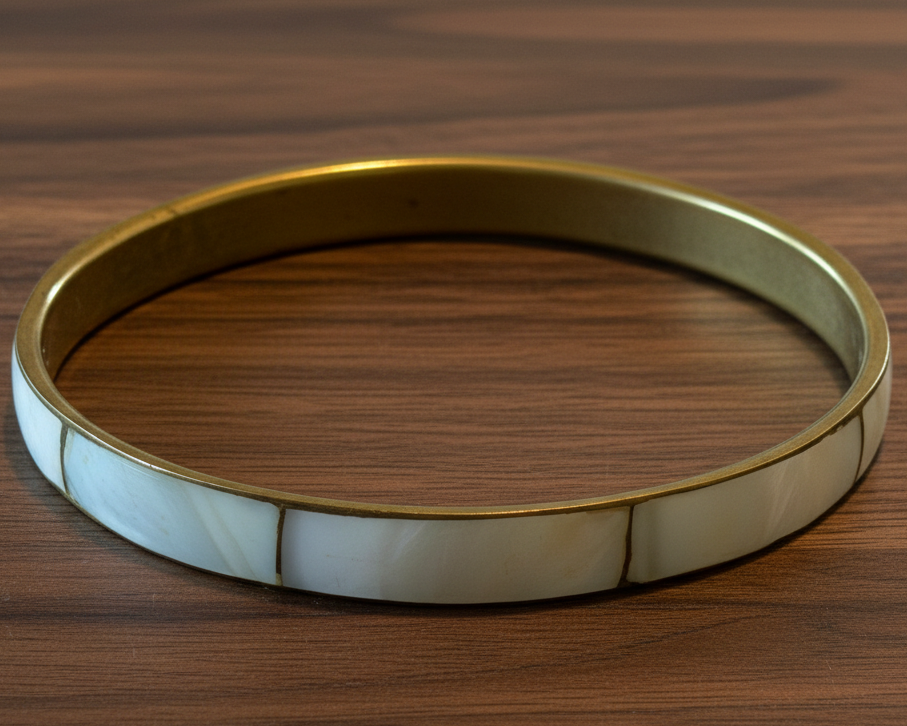 Vintage Mother-of-Pearl and Brass Inlaid Bangle Bracelet