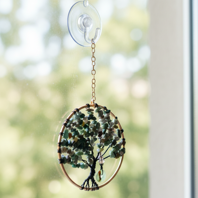 Fancy Jasper, Black and Gold Tree of Life - 4-Inch Window/Wall Hanging