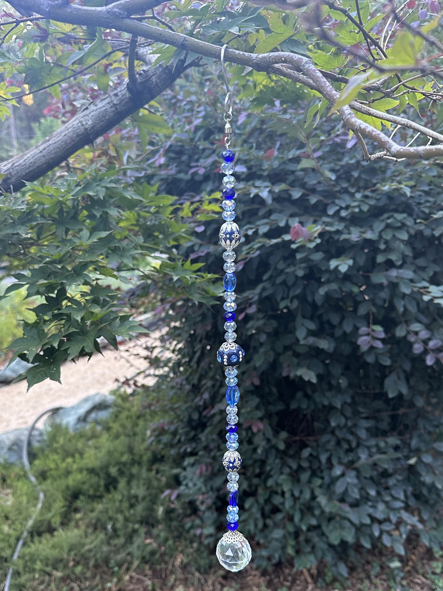 Royal Blue Metal Mix With Light Blue and Gray Glass Crystals Suncatcher