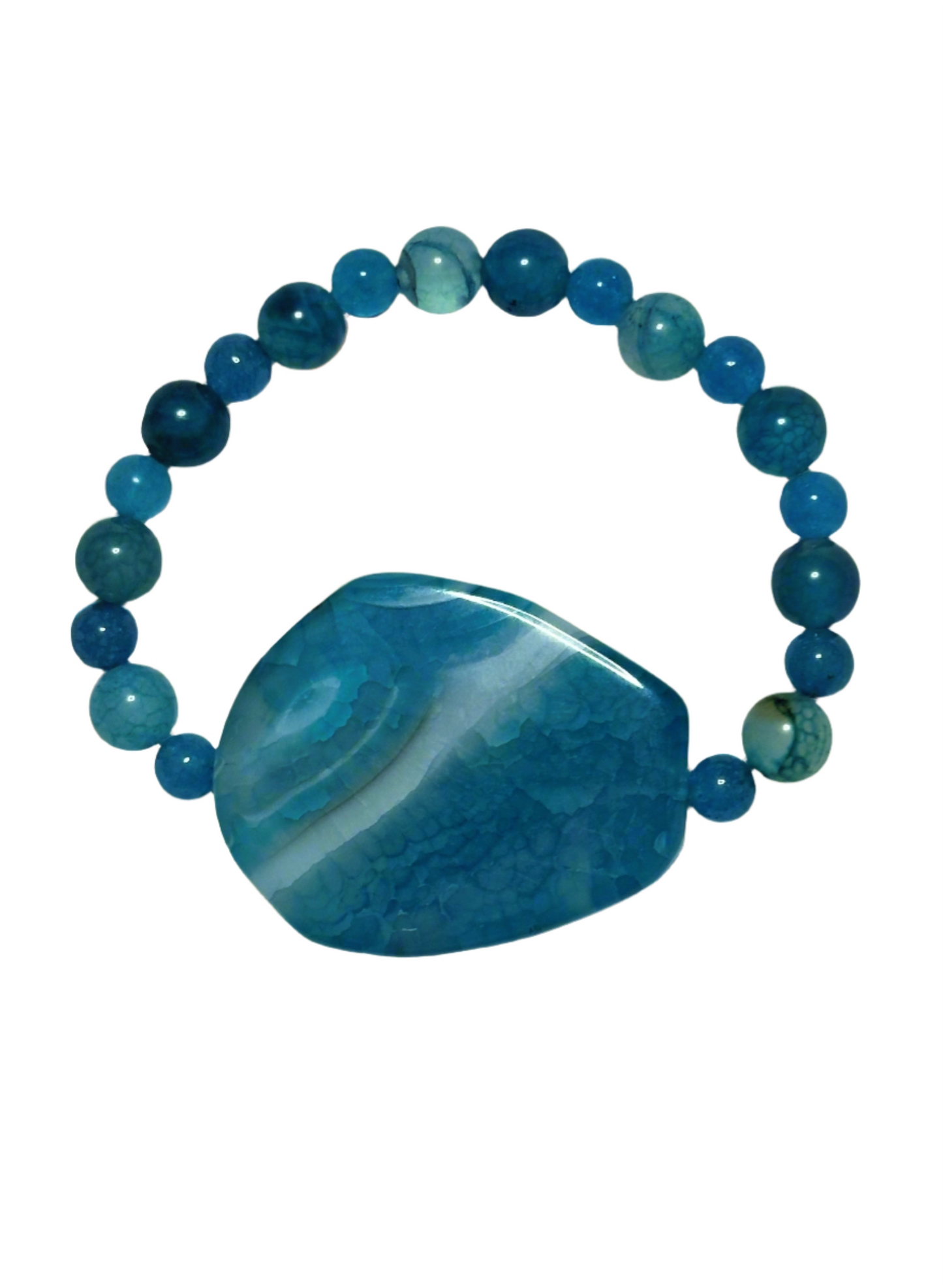 Striped Blue Agate Bracelet With 2-Inch Striped Blue Agate Center Stone Bracelet
