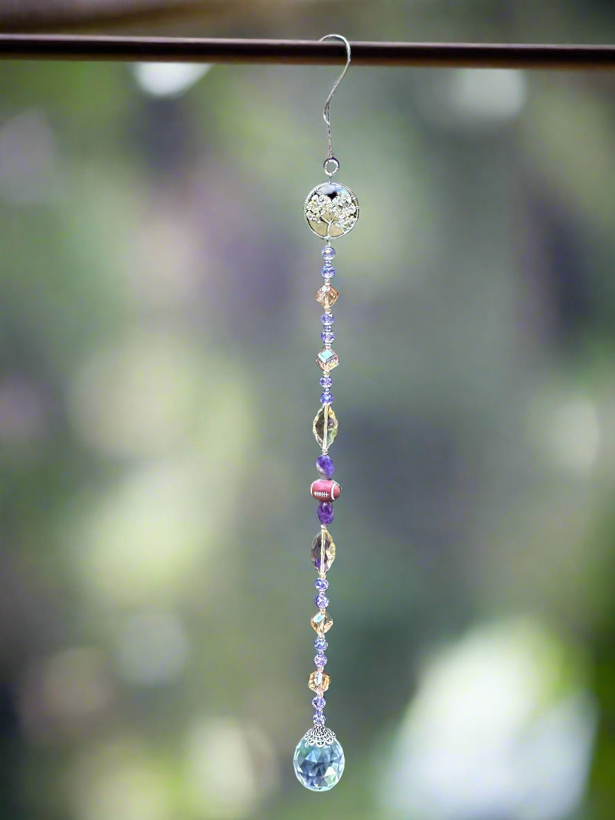 Football Suncatcher in Purple and Gold With Ameythyst and Citrine Accents