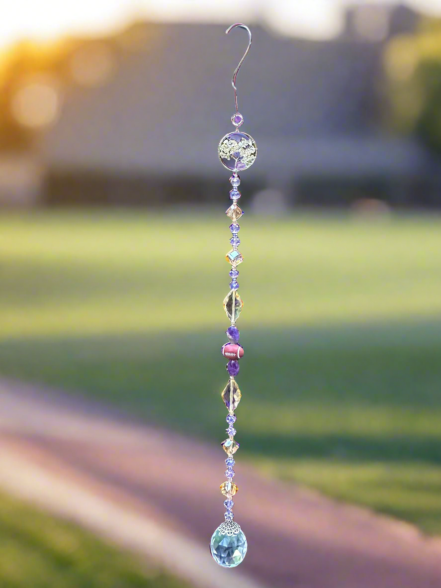 Football Suncatcher in Purple and Gold With Ameythyst and Citrine Accents