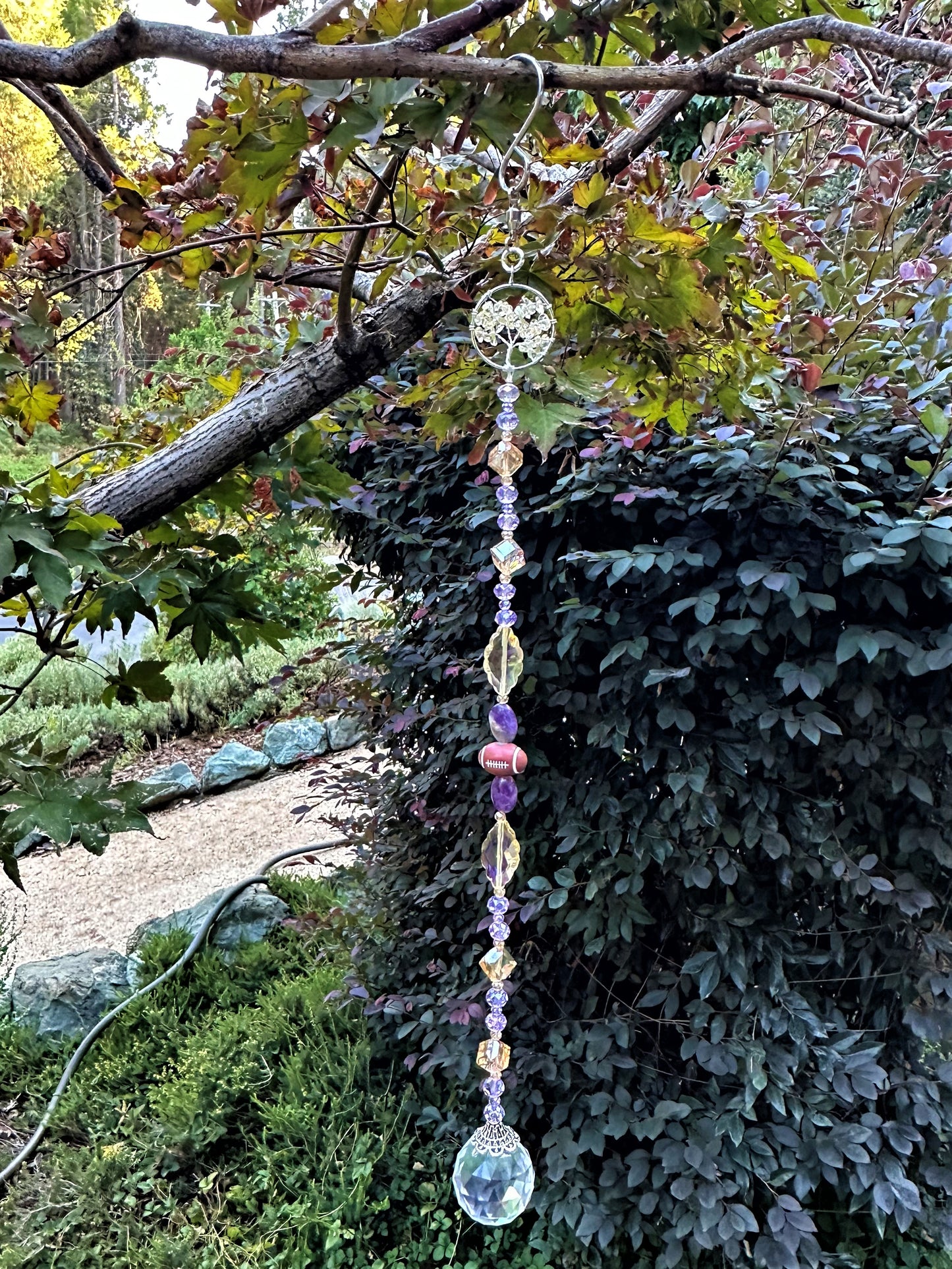 Football Suncatcher in Purple and Gold With Ameythyst and Citrine Accents