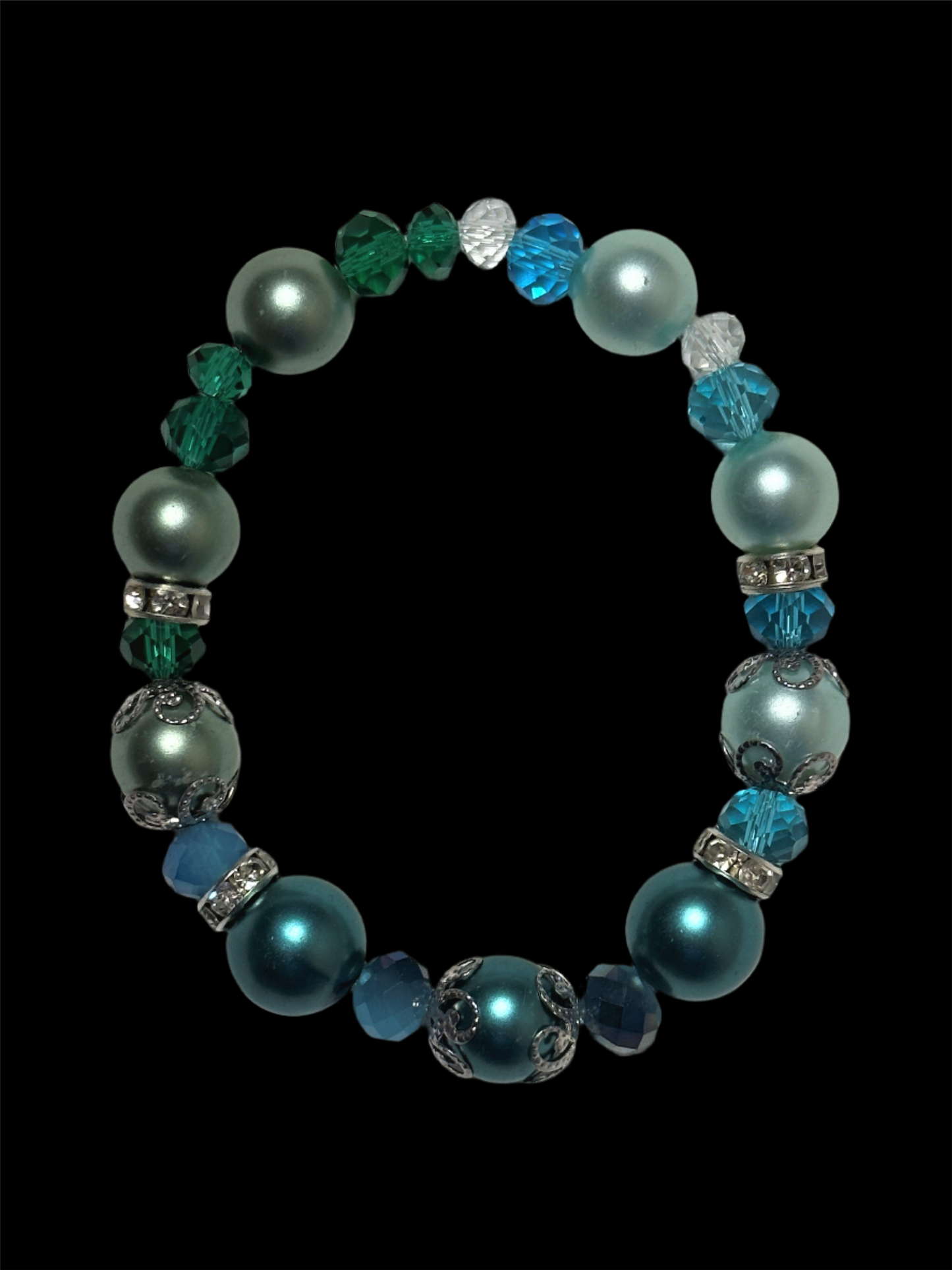 Vintage Teal and Light Blue Glass Pearl Bracelet
