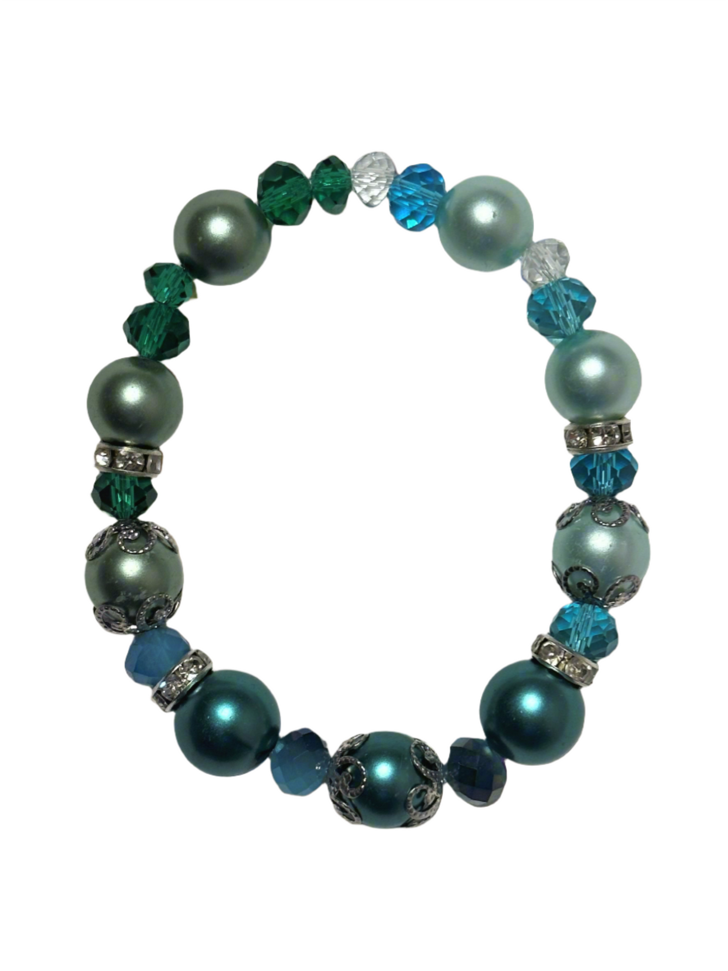 Vintage Teal and Light Blue Glass Pearl Bracelet