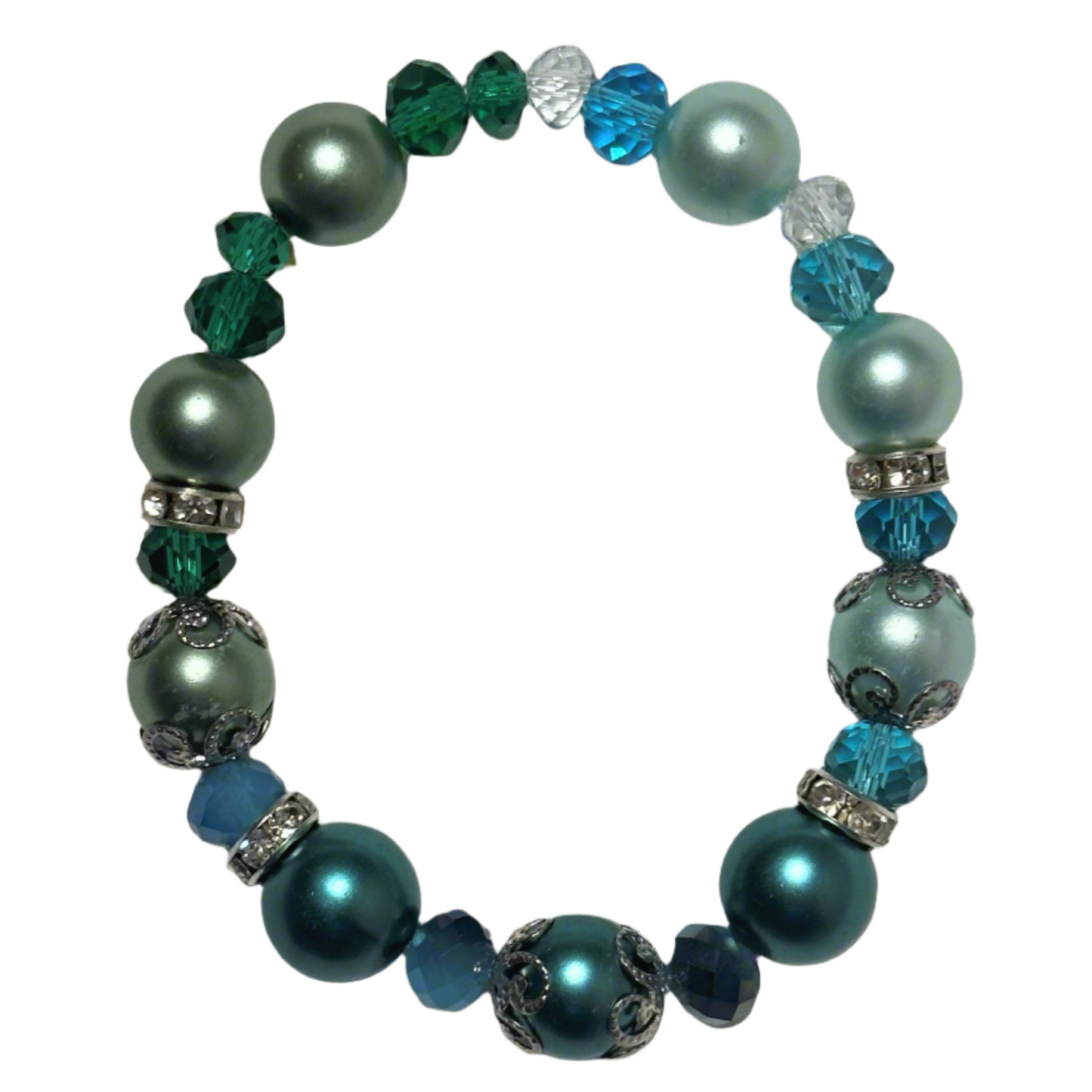 Vintage Teal and Light Blue Glass Pearl Bracelet