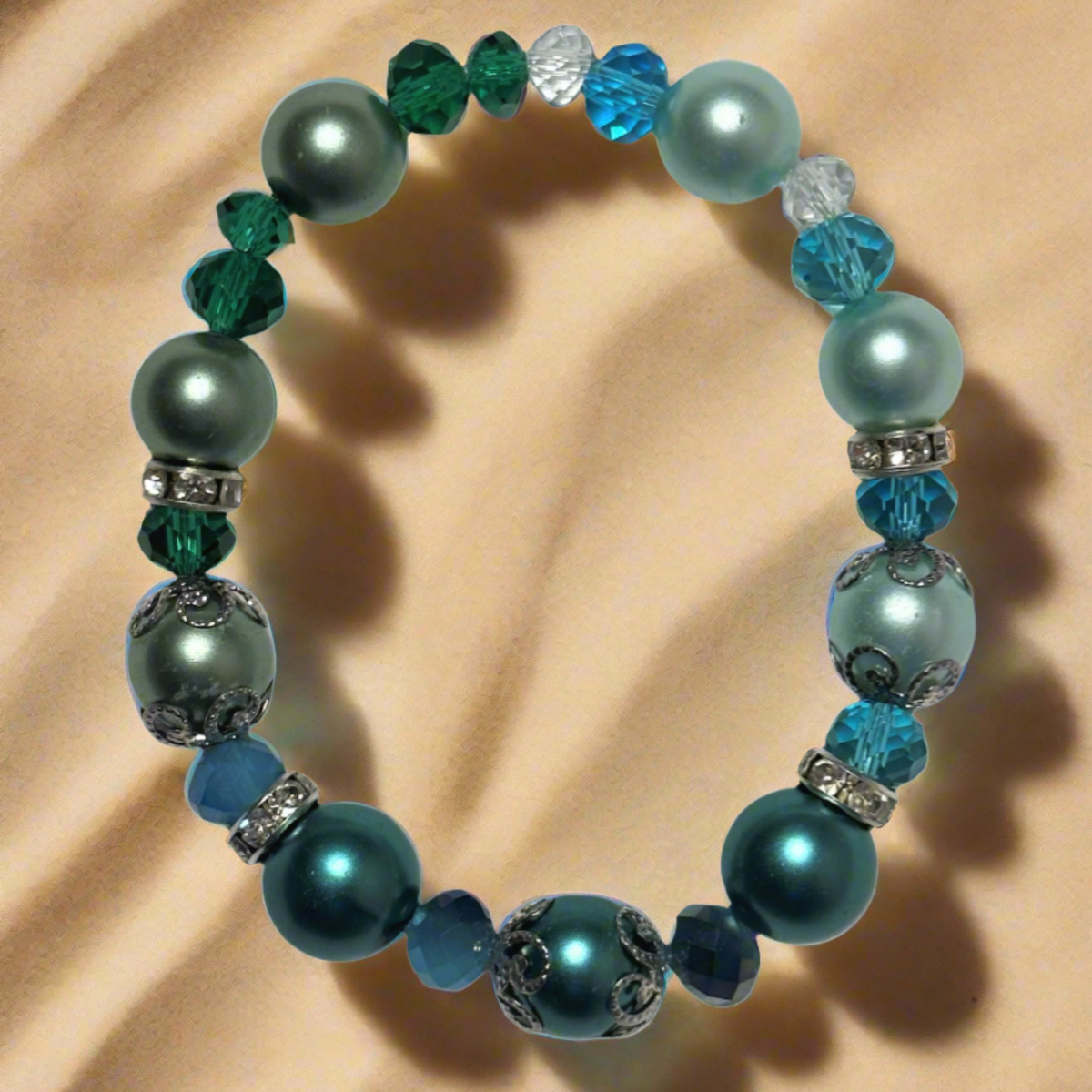 Vintage Teal and Light Blue Glass Pearl Bracelet