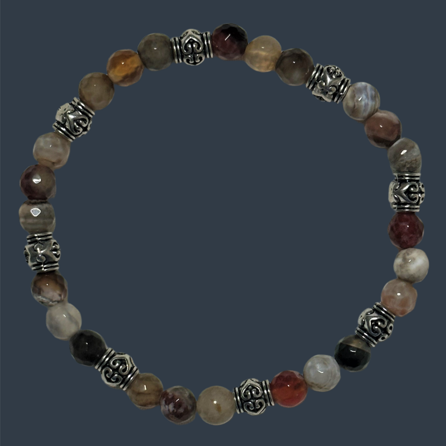 Agate and Silver Barrel Shape Bracelet