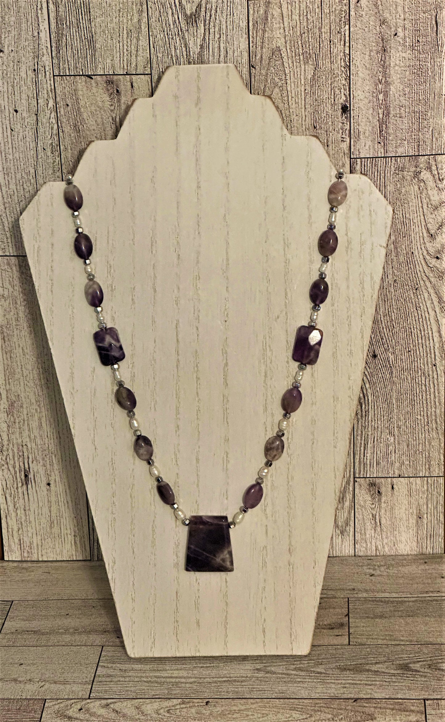 Amethyst, Hematite and Fresh Water Pearl Necklace