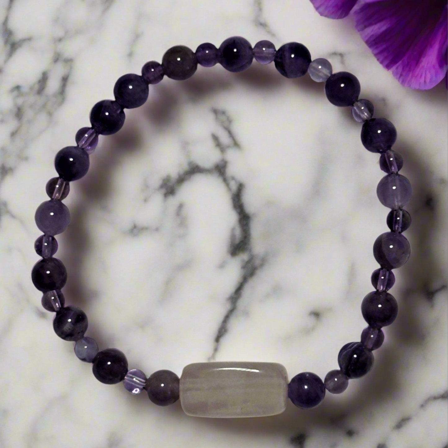 Amethyst With Rose Quartz Nugget Center Bead Bracelet