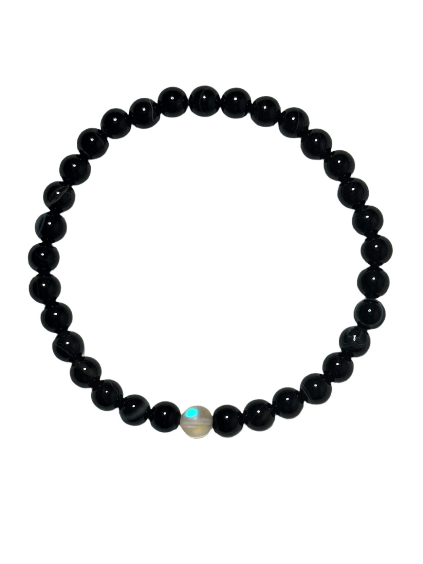 Banded Black Agate With White Synthetic Opal Center Bead Bracelet