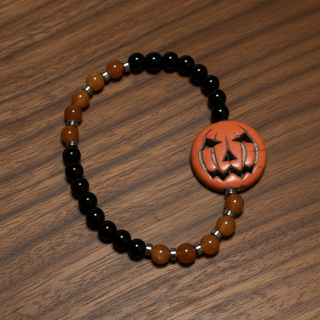Black Jasper, Orange Quartzite, Hematine and Reconstituted Orange Howlite Bead Bracelet