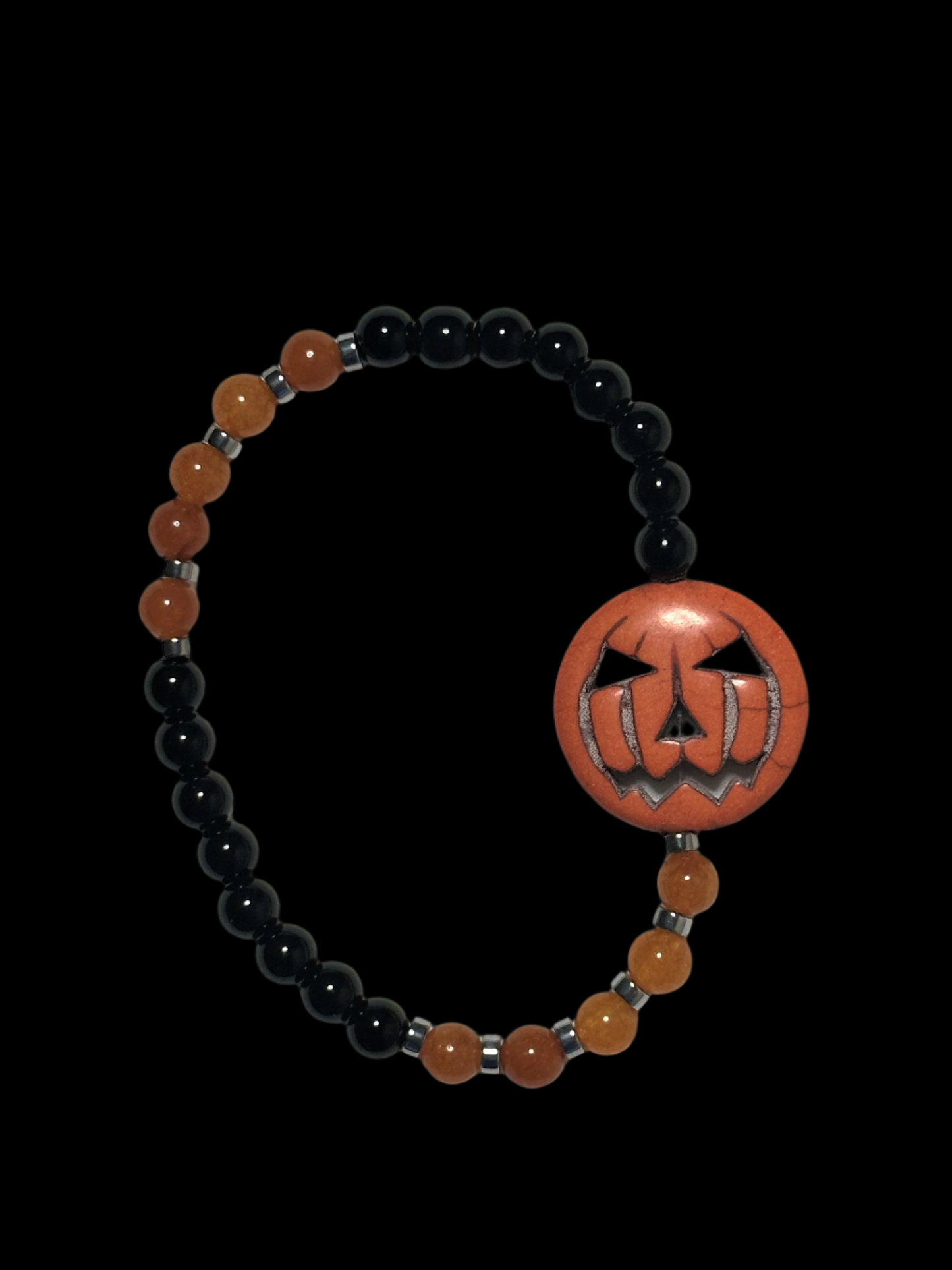 Black Jasper, Orange Quartzite, Hematine and Reconstituted Orange Howlite Bead Bracelet