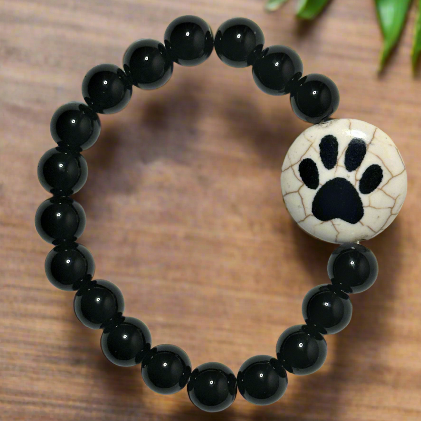 Black Jasper With Paw Print Lentil Bead Bracelet