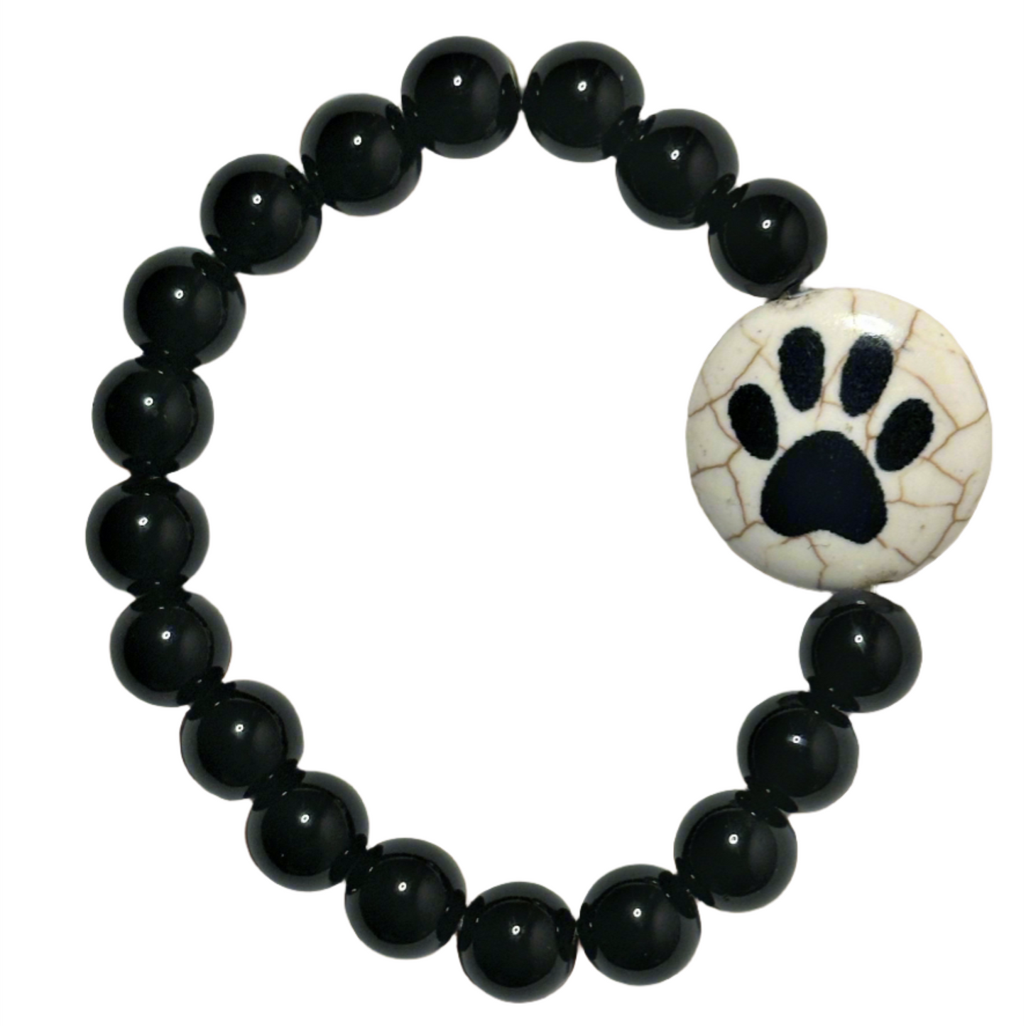 Black Jasper With Paw Print Lentil Bead Bracelet