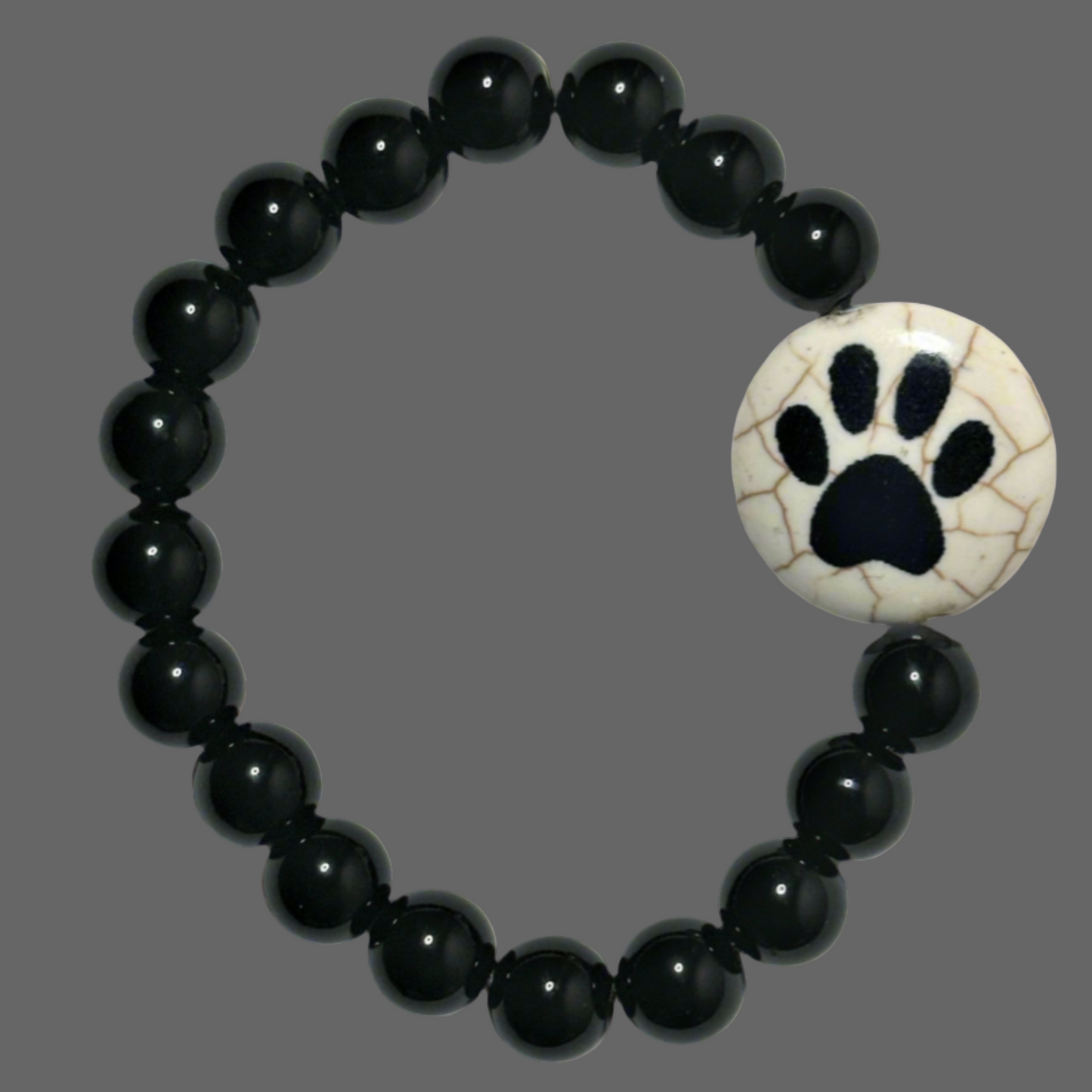 Black Jasper With Paw Print Lentil Bead Bracelet
