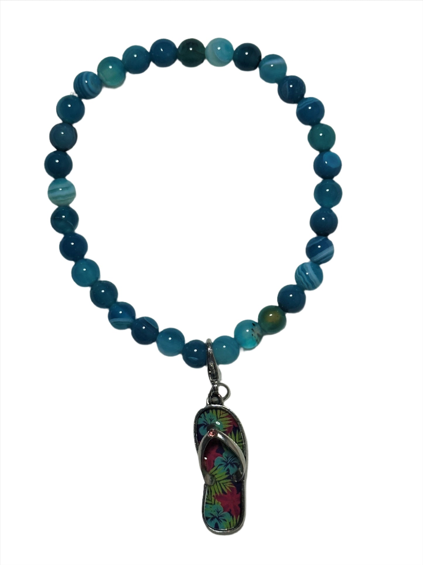 Blue Striped Agate with Flip Flop Charm Bracelet