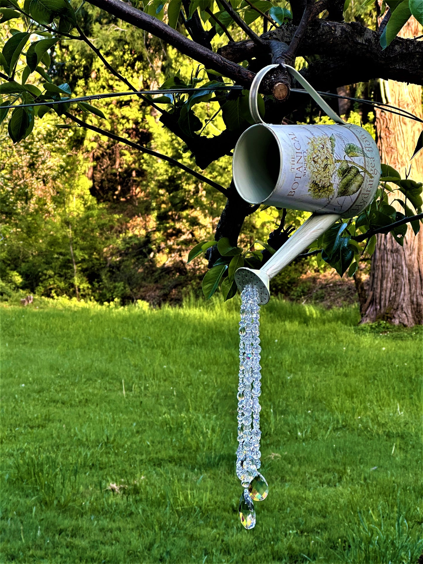 Glass Crystal Pouring Watering Can Garden Art