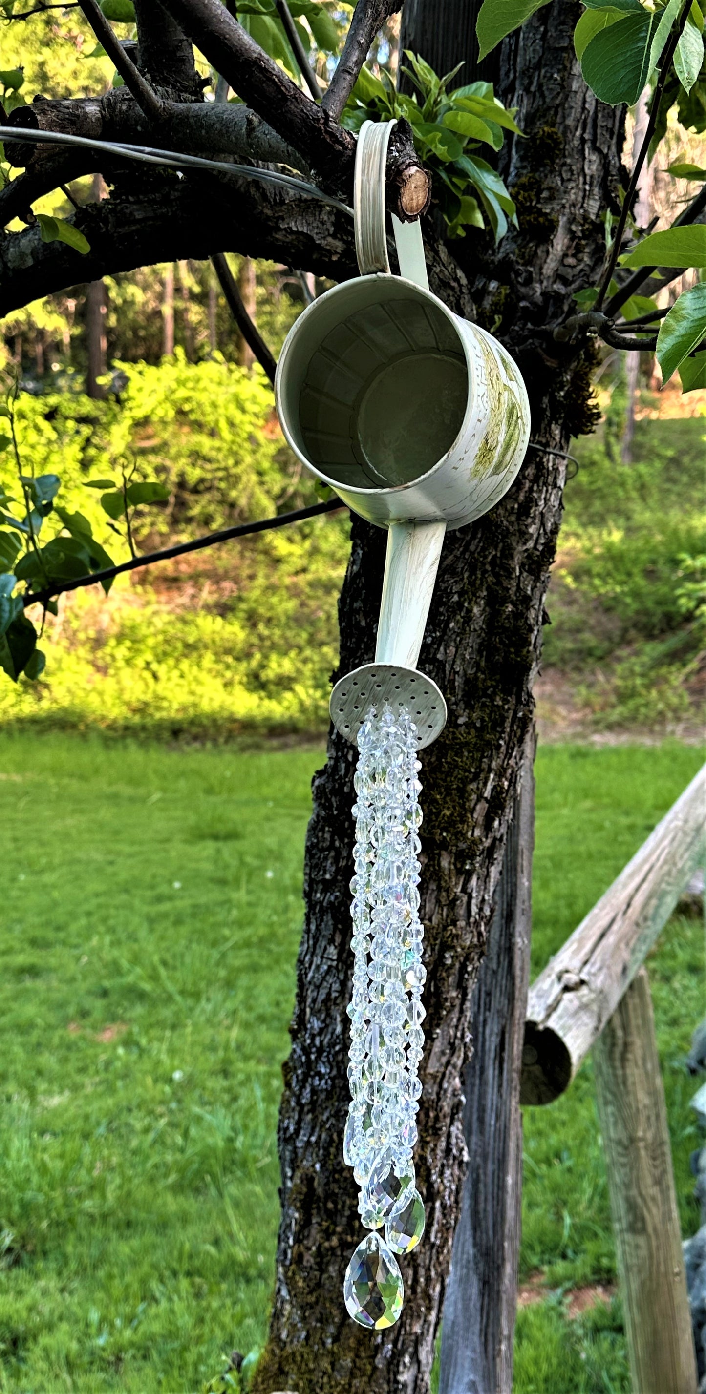 Glass Crystal Pouring Watering Can Garden Art