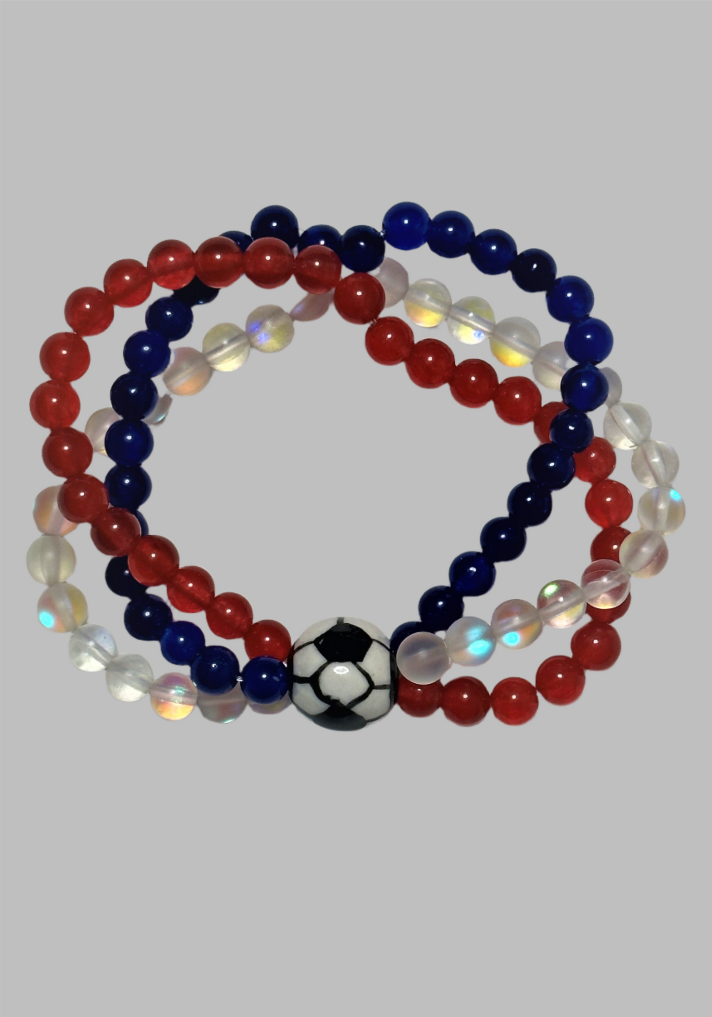 Soccer-Themed 3-Tiered Natural Stone Beaded Bracelet