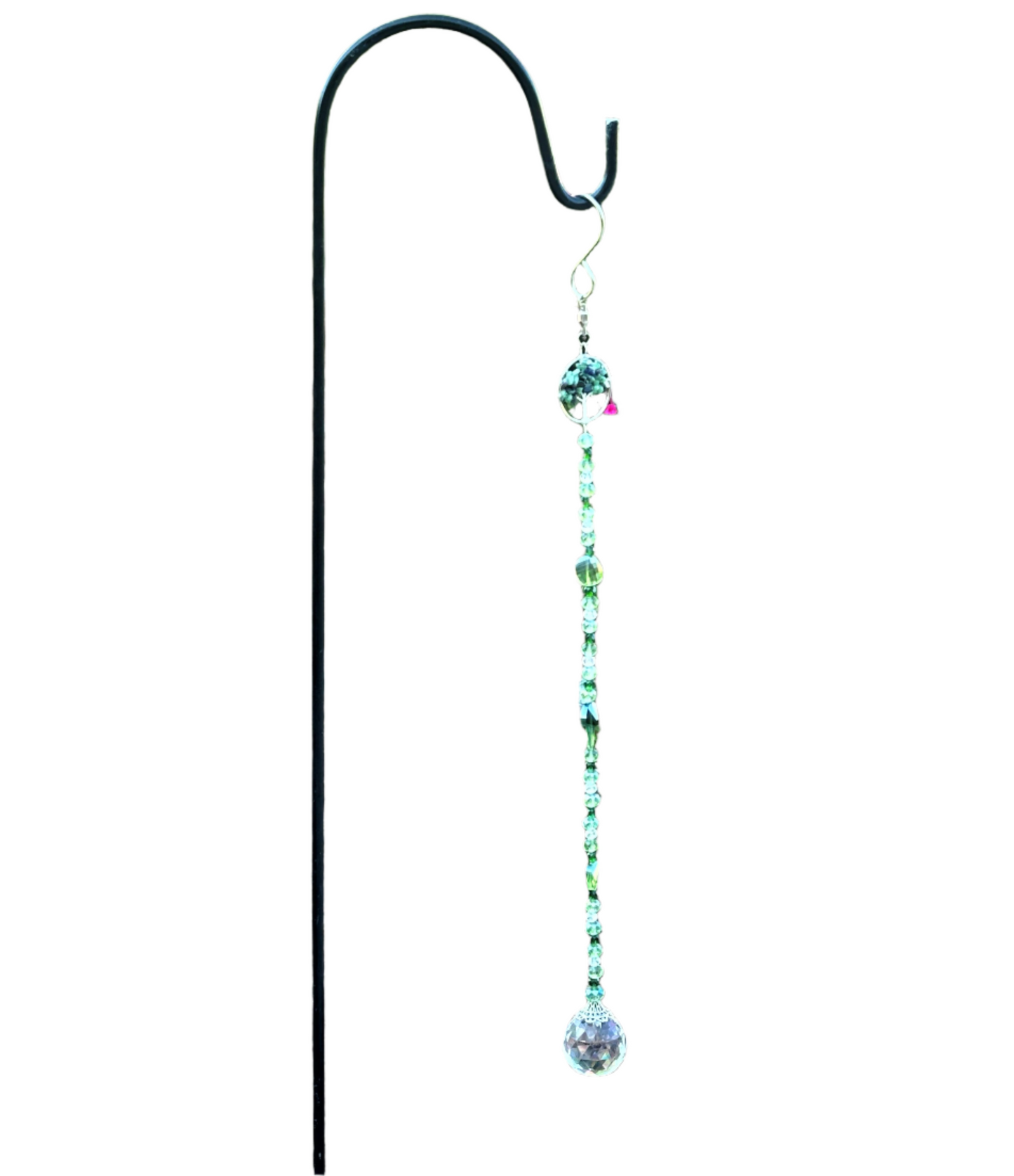 Epidote Tree of Life Suncatcher with Green and Clear Faceted Glass Beads