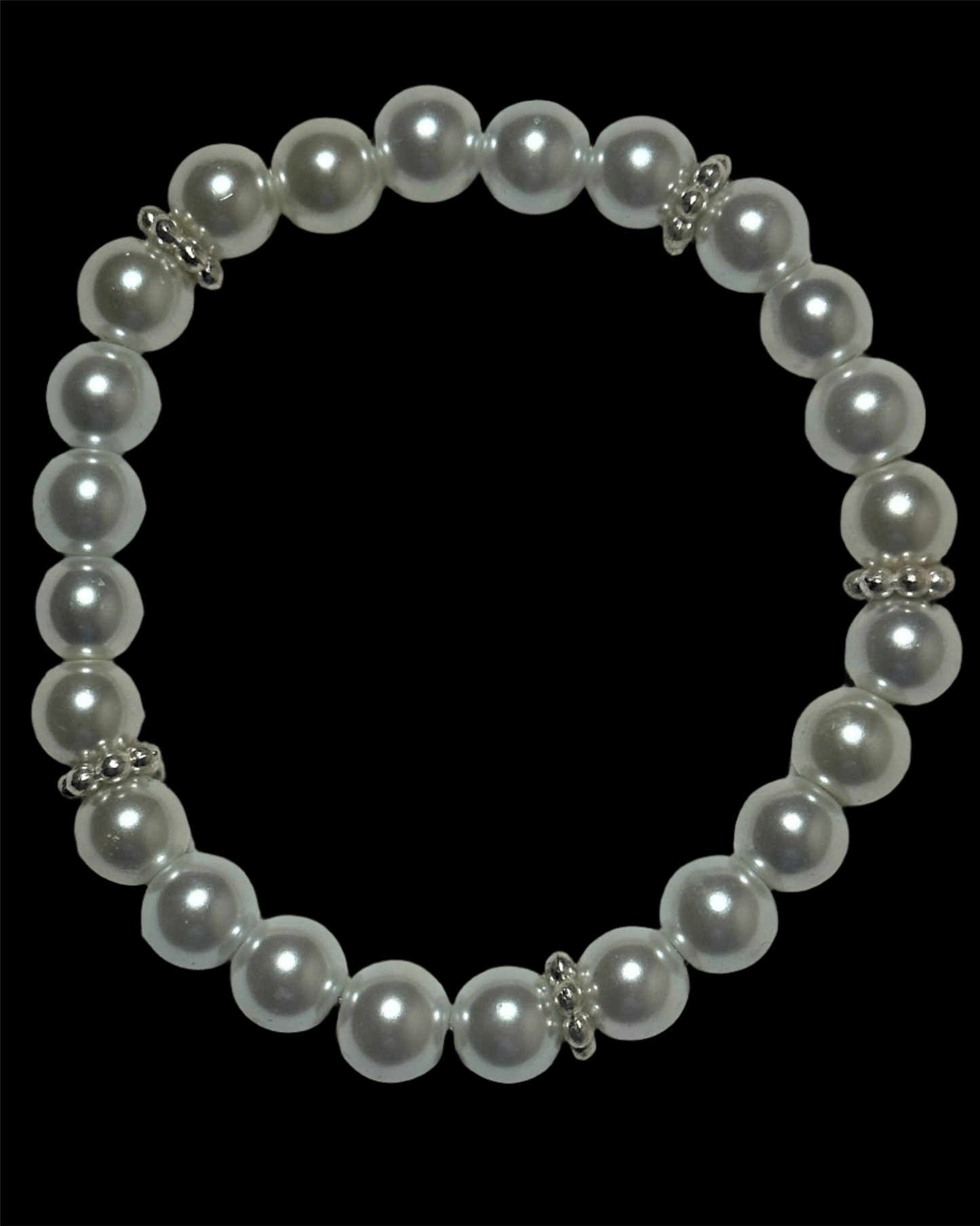 White Glass Peal with Silver Dot Rondell Spacers Bracelet
