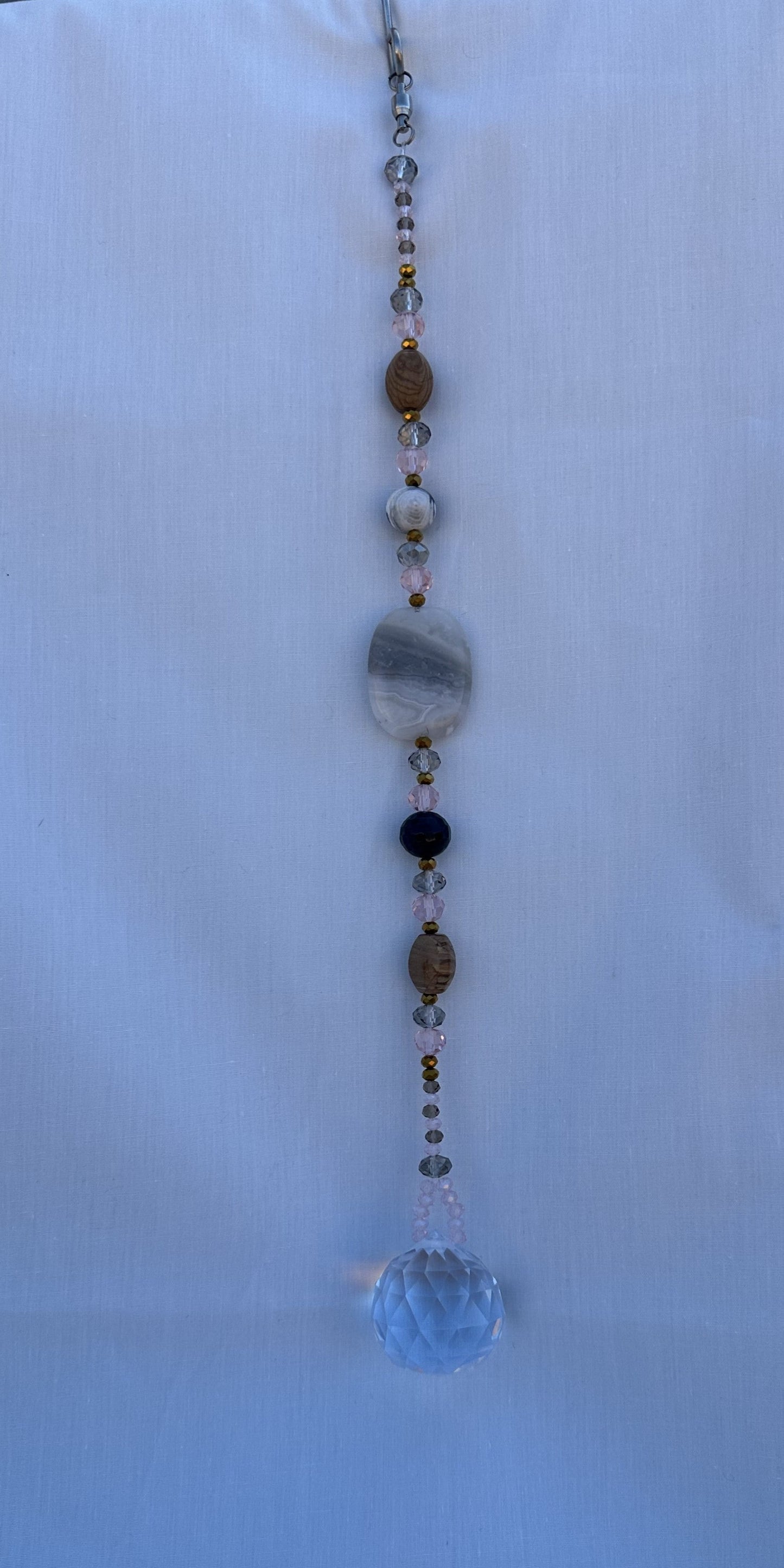 Gray Agate & Crystal Glass Suncatcher with Ceramic Accents