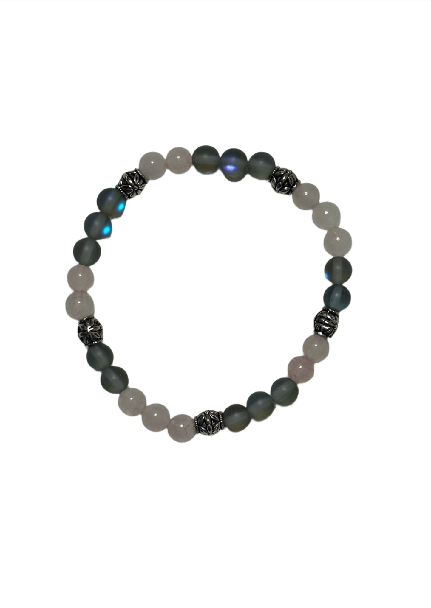 Rose Quartz and Synthetic Gray Opal Bead Bracelet