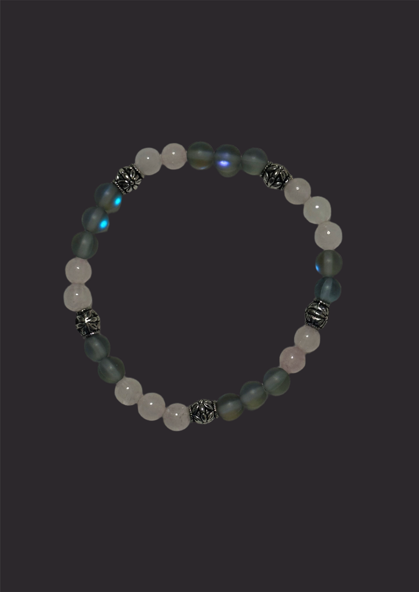 Rose Quartz and Synthetic Gray Opal Bead Bracelet