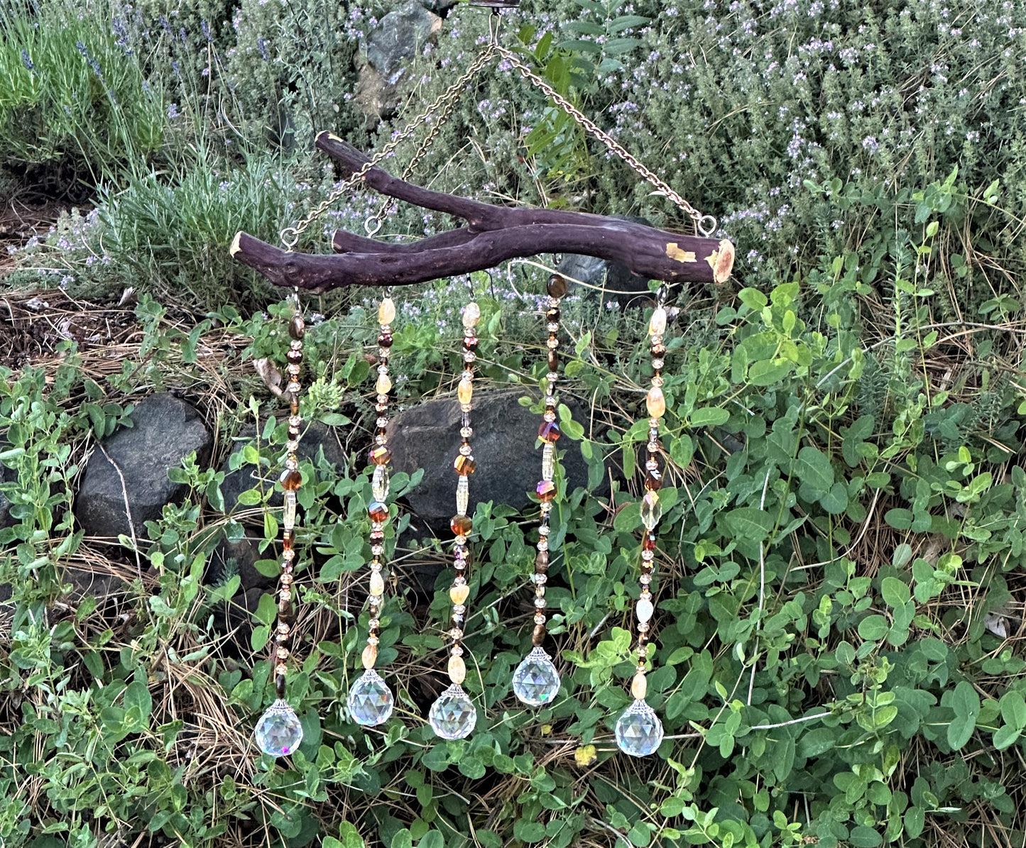 Hot Air Balloon Suncatcher Mobile on Manzanita Wood