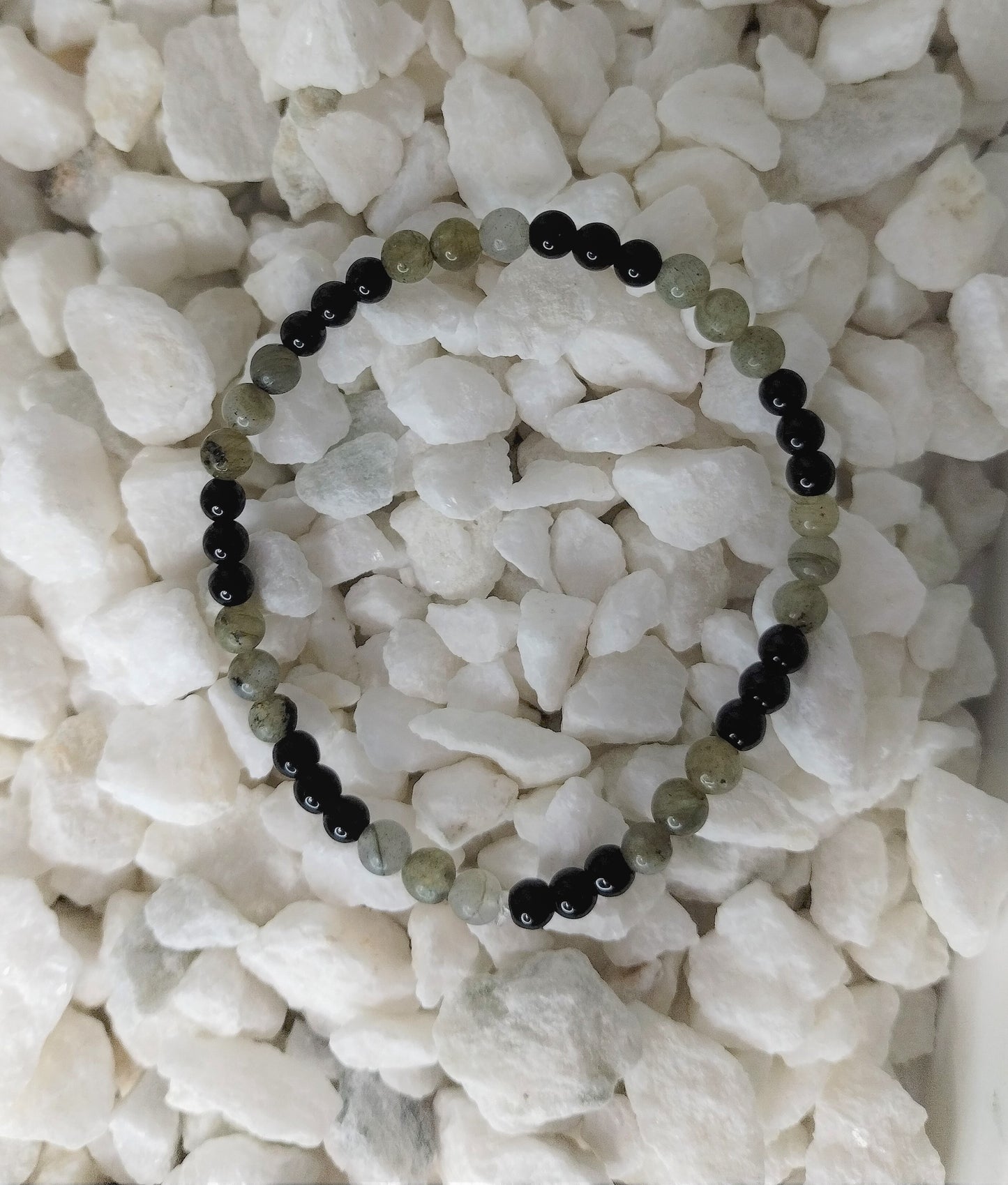 Labradorite and Black Jasper Necklace, Bracelet, and Ring Set