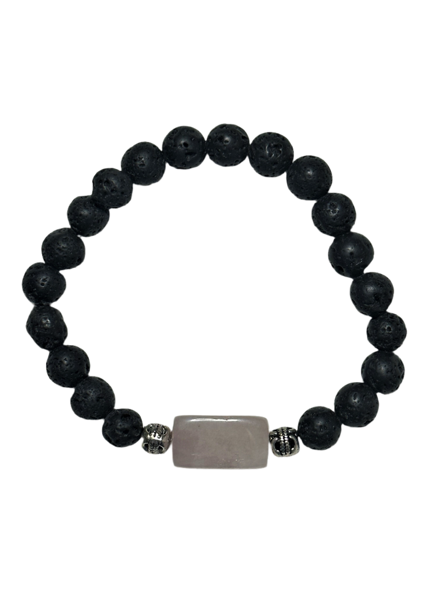 Lava Beads With Rose Quartz Center Bead Bracelet