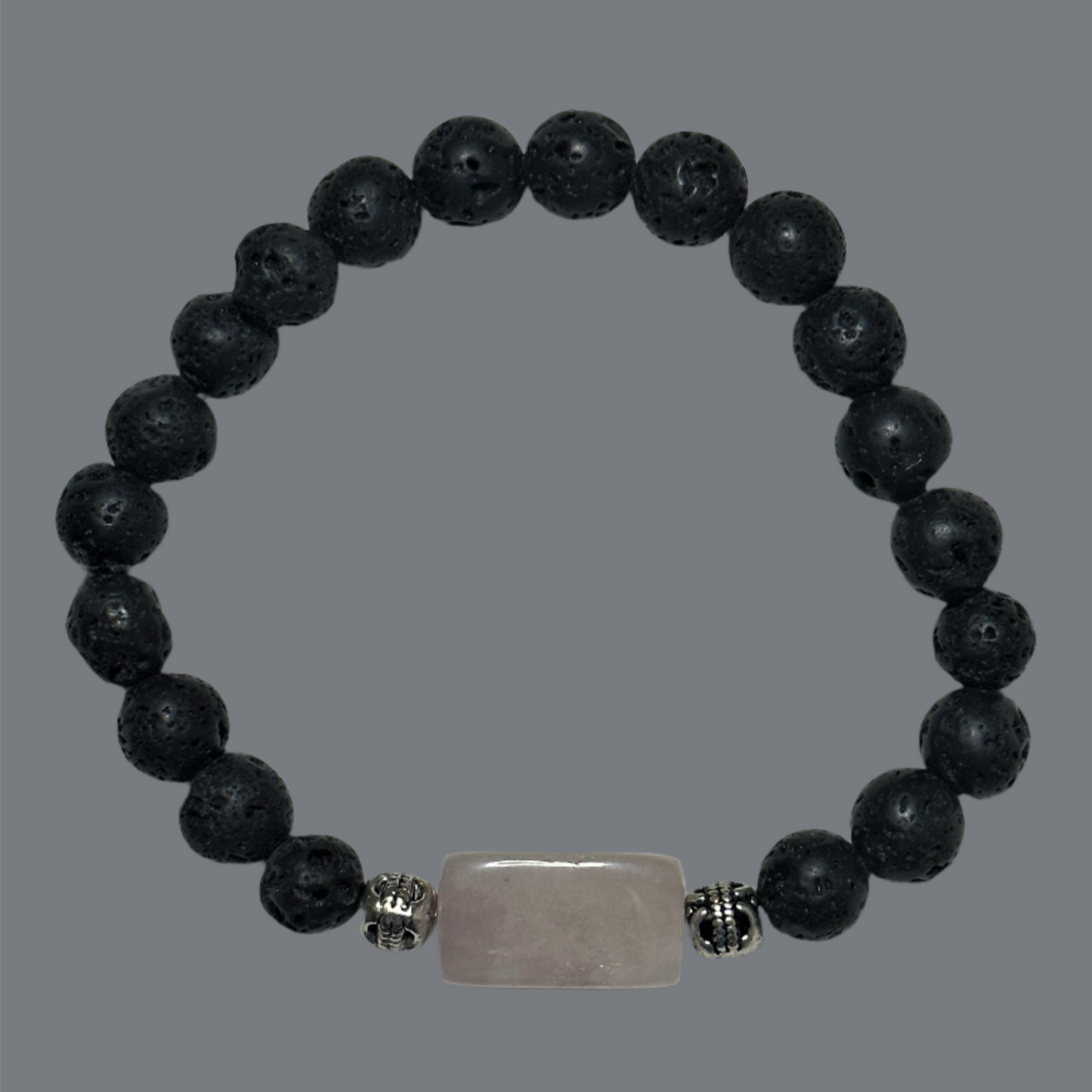Lava Beads With Rose Quartz Center Bead Bracelet