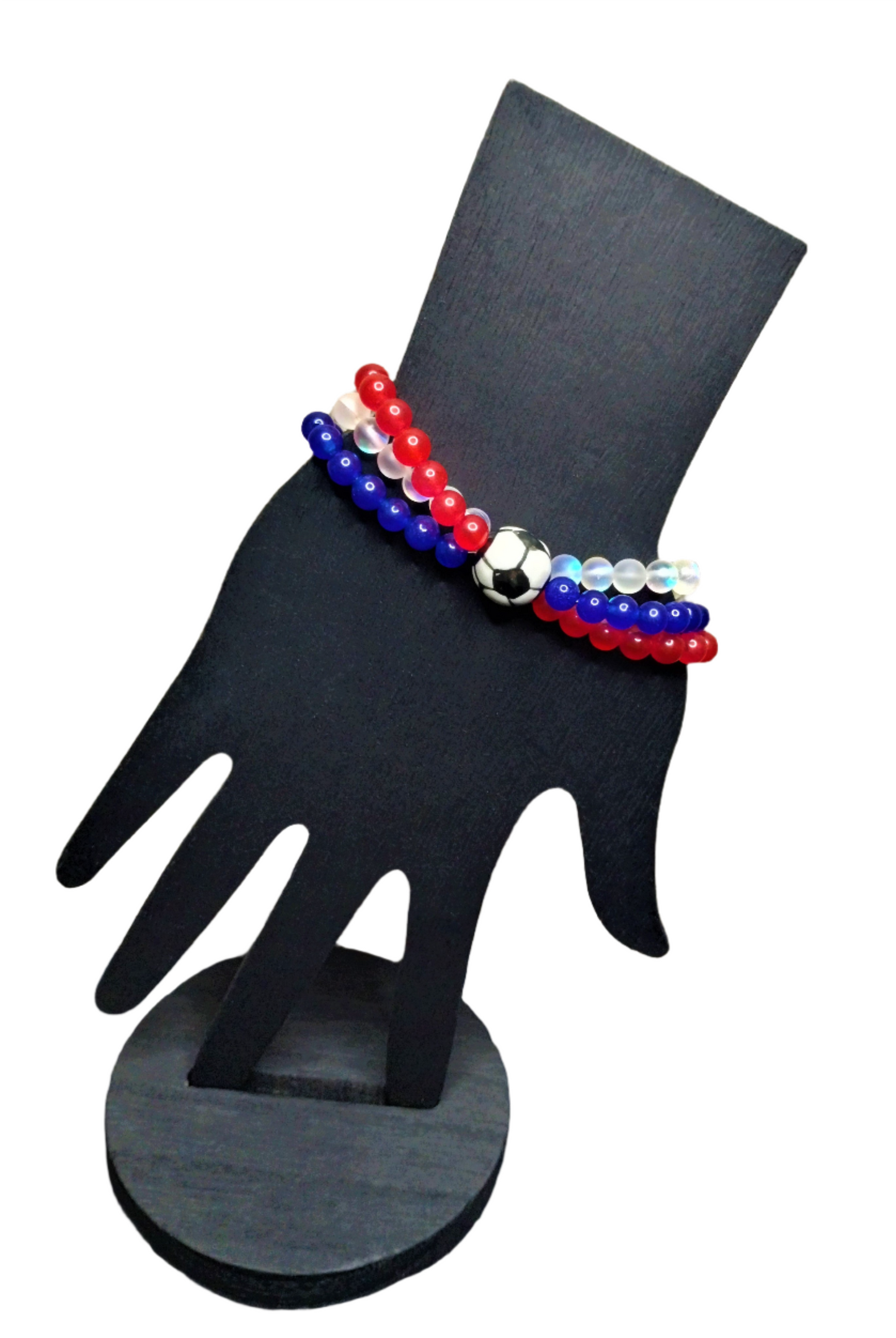 Soccer-Themed 3-Tiered Natural Stone Beaded Bracelet